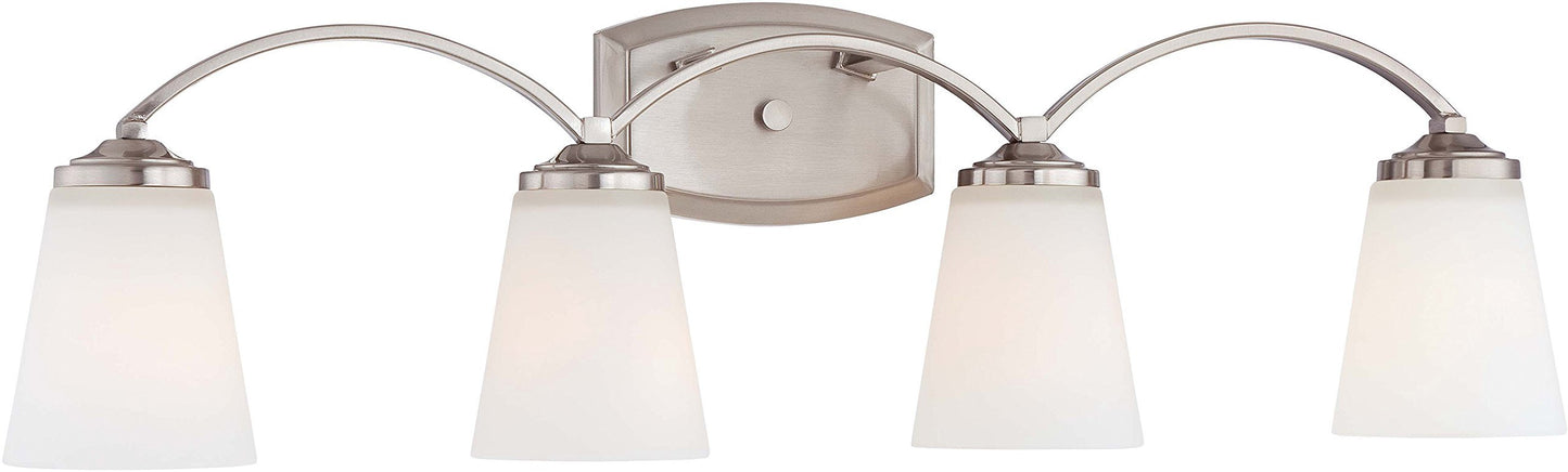 Minka Lavery Wall Light Fixtures 6964-84 Overland Park Glass Bath Vanity Lighting, 4 Light, Nickel