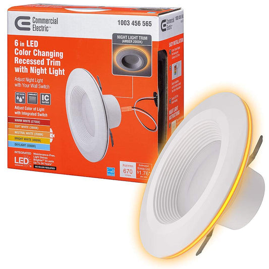 Commercial Electric 6 in. White Integrated LED Recessed Downlight with Nightlight Trim