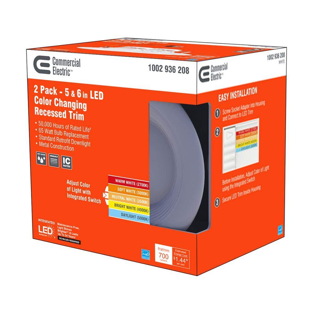 Commercial Electric 6" Matte White Integrated LED Recessed Trim 5-Ways (2-Pack)