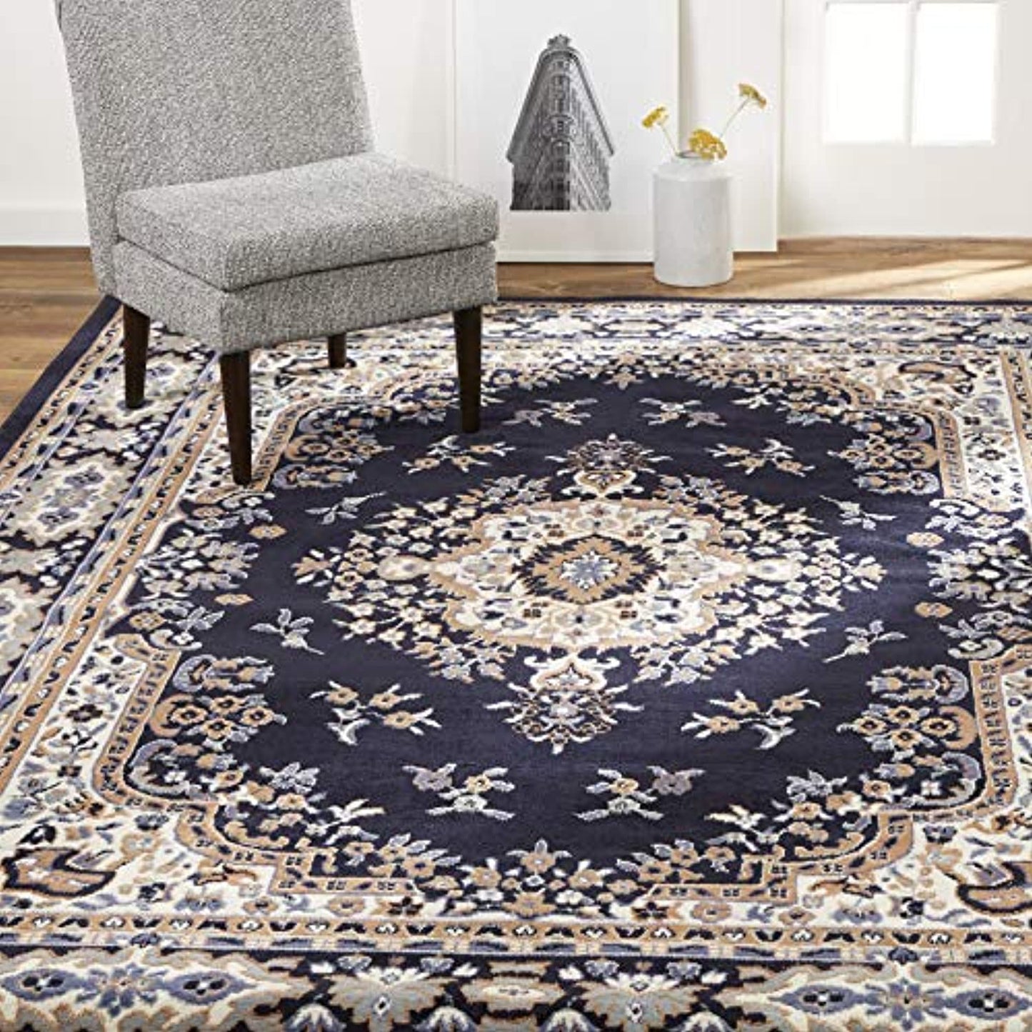 Home Dynamix Premium Sakarya Border Area Rug, Navy Blue, 3'7"x5'2" Rectangle