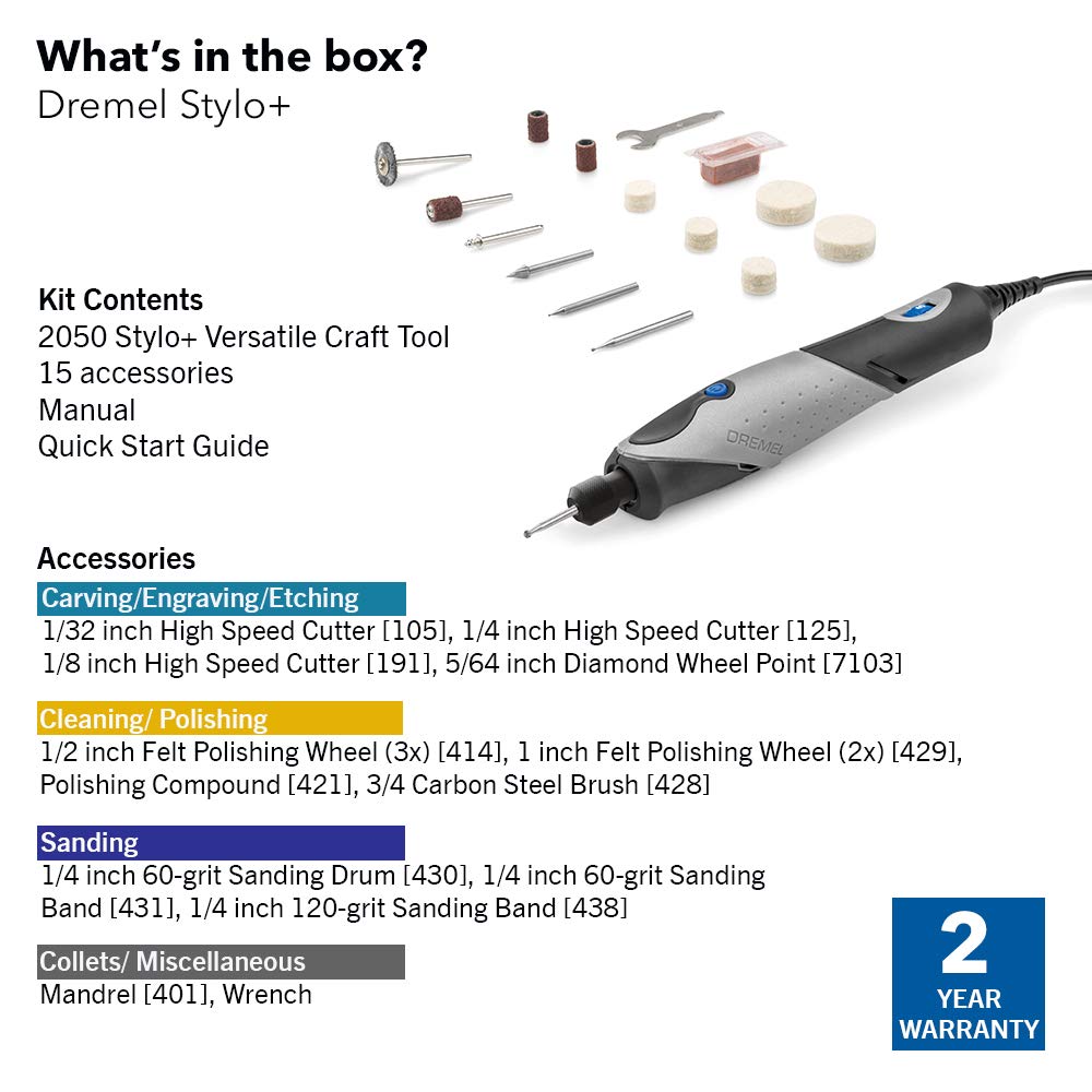Dremel 2050-15 Stylo+ Versatile Craft Rotary Tool, Perfect for glass etching, leather burnishing, jewelry making, polishing, woodworking and more craft projects