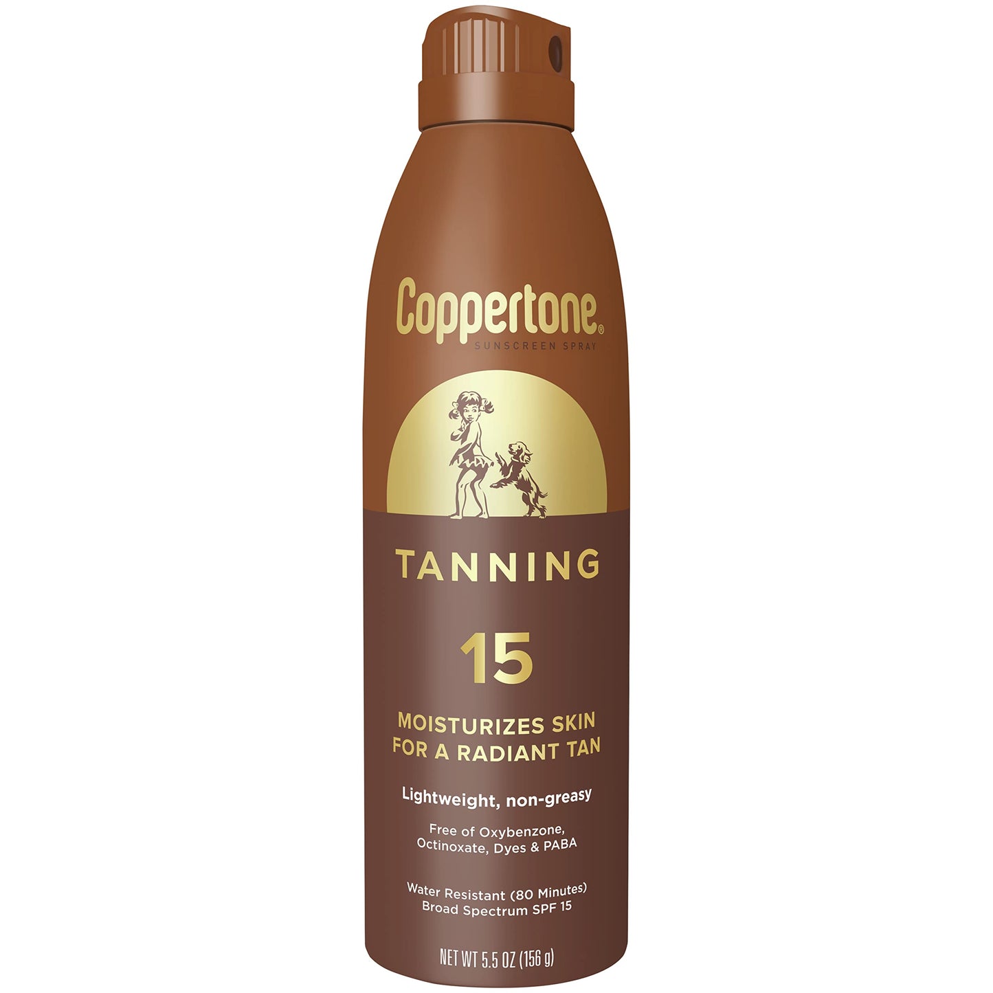 Coppertone Tanning Sunscreen Spray, Water Resistant Spray Sunscreen SPF 15, Broad Spectrum SPF 15 Sunscreen, 5.5 Oz Spray
