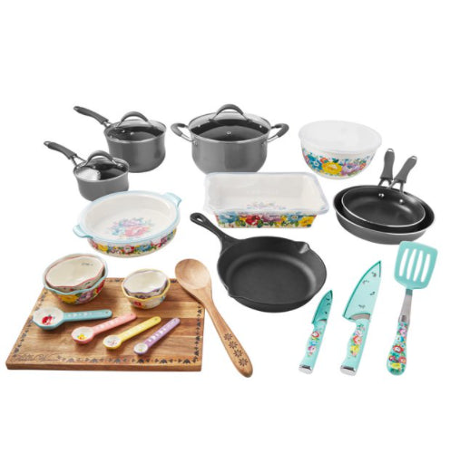 The Pioneer Woman Sweet Romance 30-Piece Nonstick Cookware Set, Grey