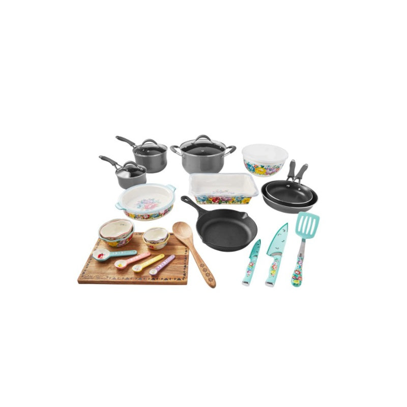 The Pioneer Woman Sweet Romance 30-Piece Nonstick Cookware Set, Grey