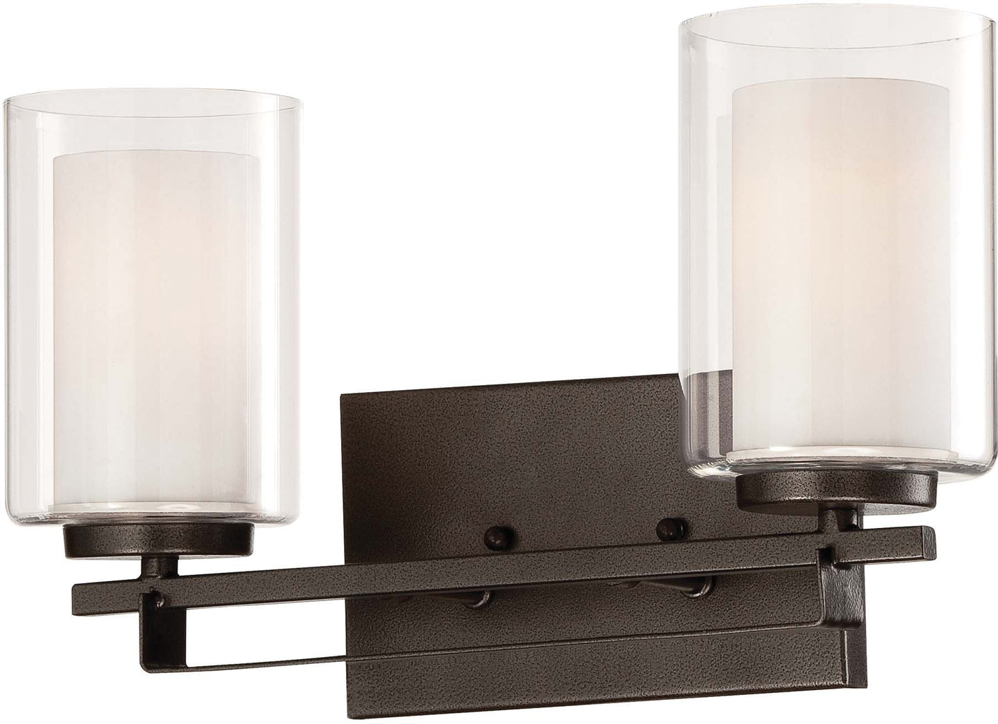 Minka Lavery Wall Light Fixtures 6102-172 Parsons Studio Glass Bath Vanity Lighting, 2 Light, Smoked Iron