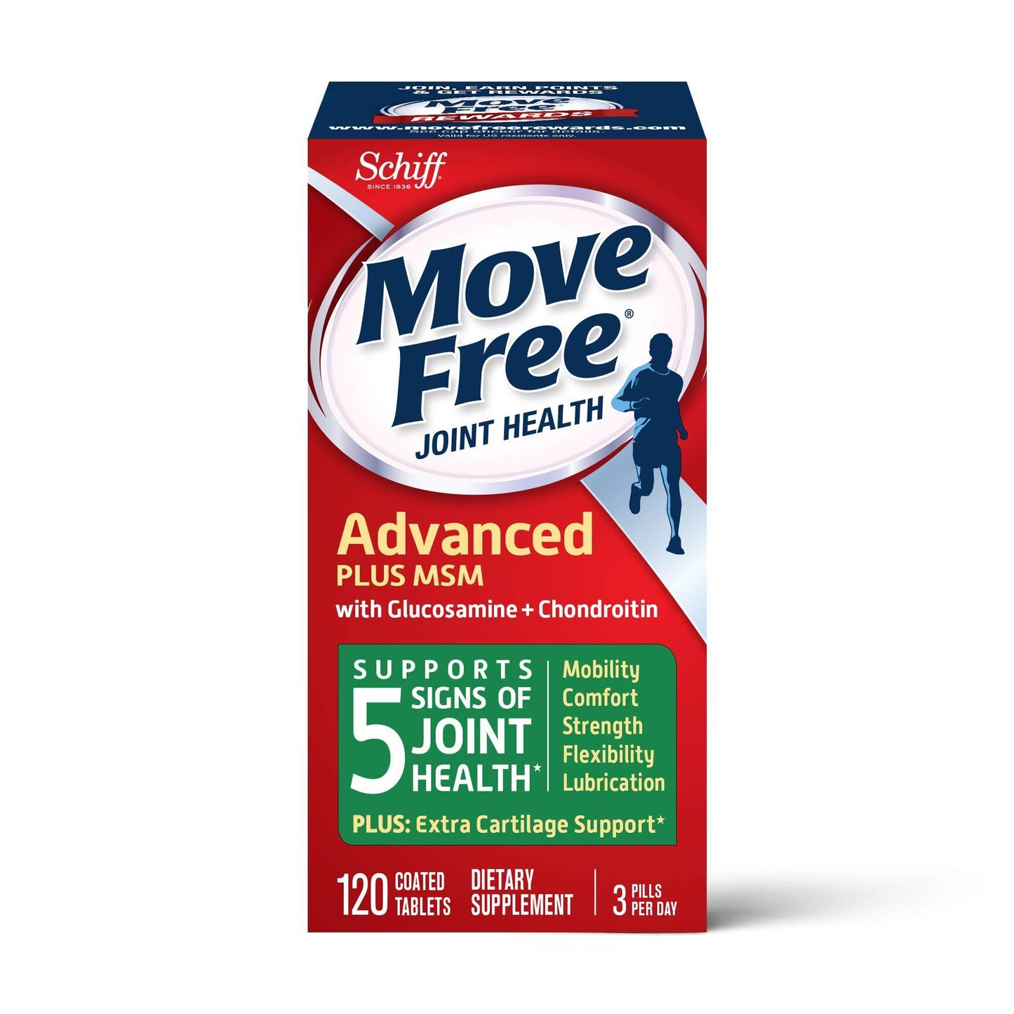 LOT of 3 Move Free Joint Health Supplement Tablets (120 count) 3 pills per day