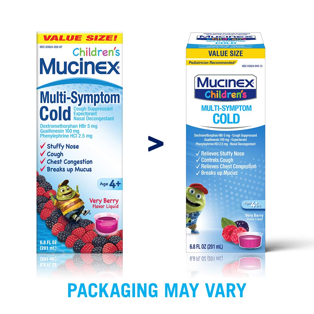 Children's Mucinex Multi-Symptom Cold 6.8 oz Liquid Very Berry 10/23 BOX DAMAGE