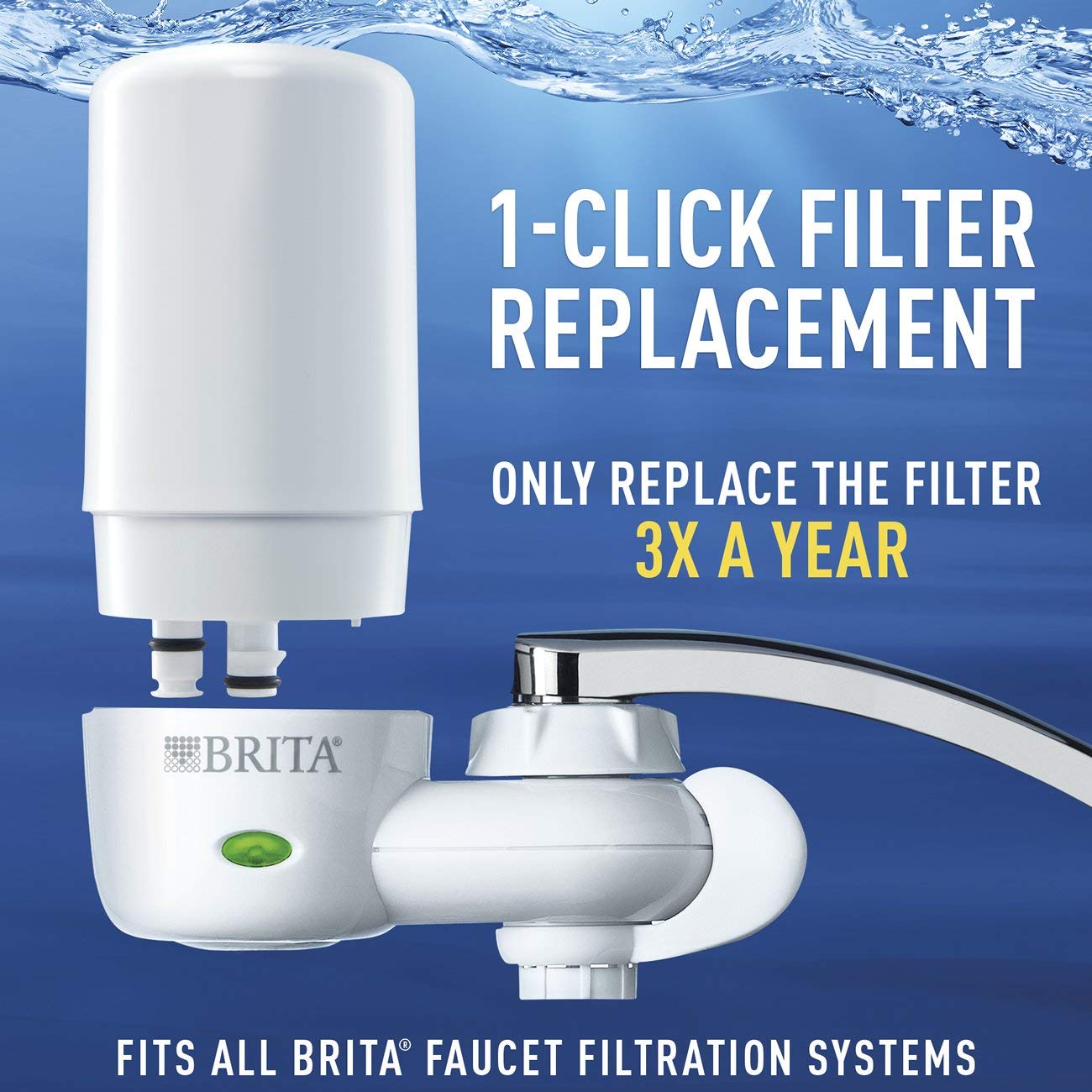 NEW BRITA FILTER CHROME TAP WATER FAUCET FILTRATION SYSTEM FITS STANDARD FAUCETS