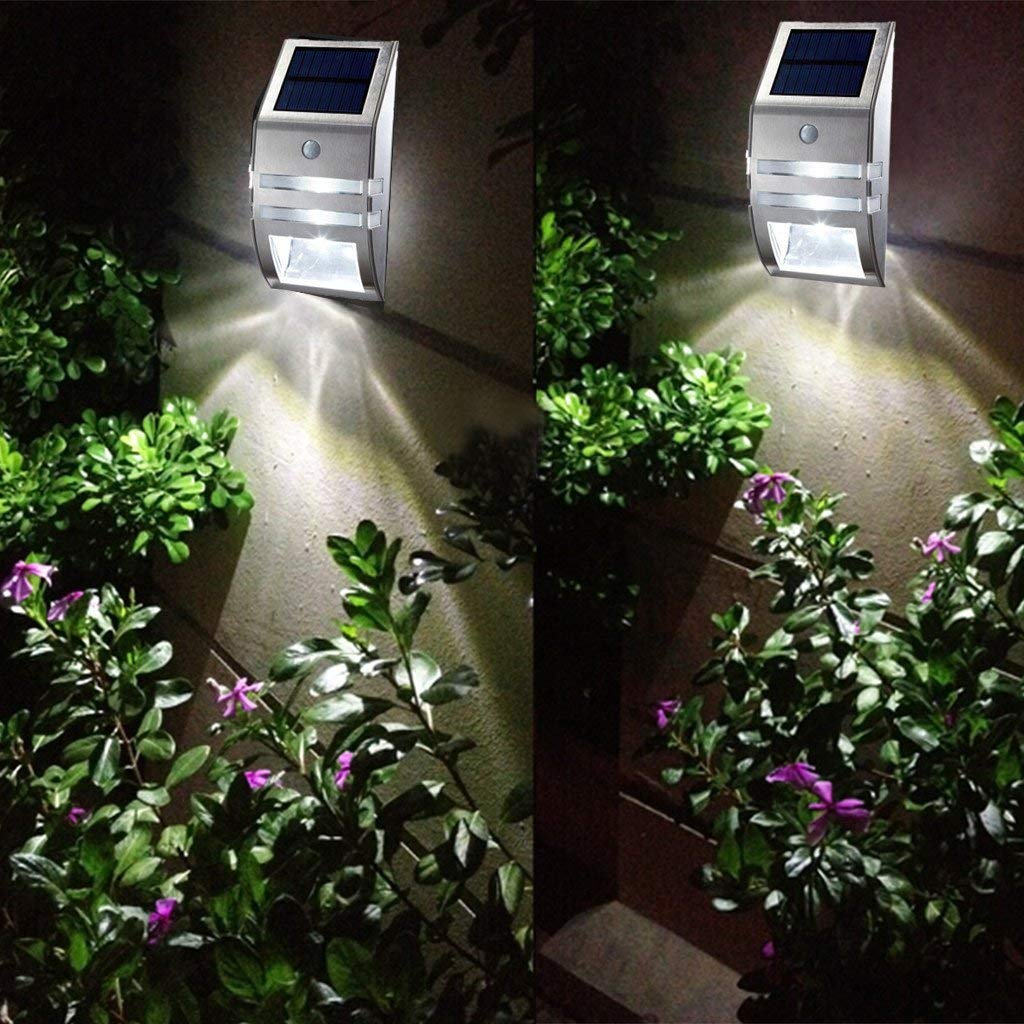 MEIHONG Solar LED Outdoor Lights, Solar Motion Sensor Lights, Solar Powered LED Accent Lights, Solar Powered Security Lights Waterproof for Front Door Patio Deck Garden Fence Porch,White Light