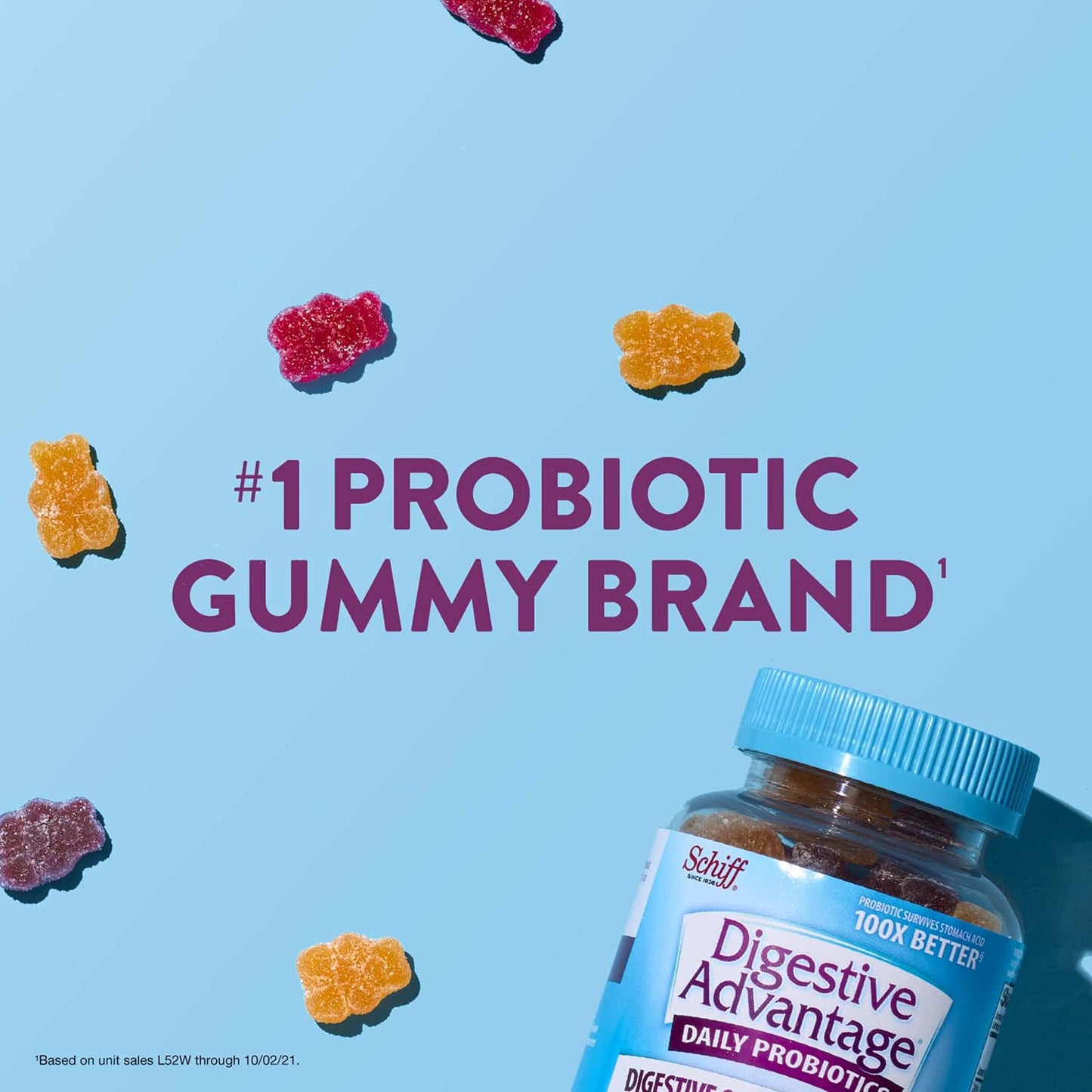 Schiff Digestive Advantage Fruit Flavors Blend Probiotic, 80 Gummies, EXP 6/2023