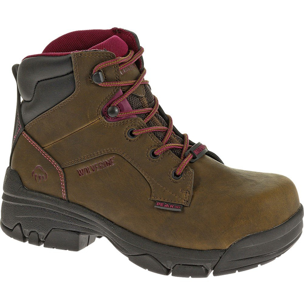 Wolverine Merlin Waterproof Composite-Toe 6" Work Boot Women 7 Brown