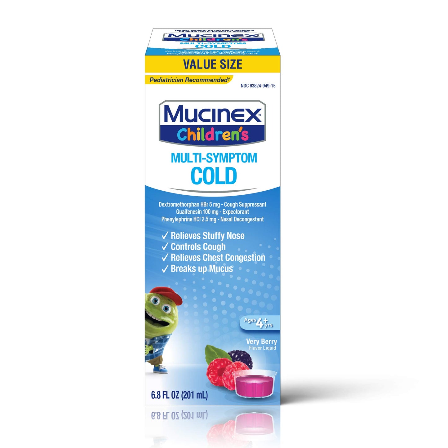 Children's Mucinex Multi-Symptom Cold 6.8 oz Liquid Very Berry 10/23 BOX DAMAGE