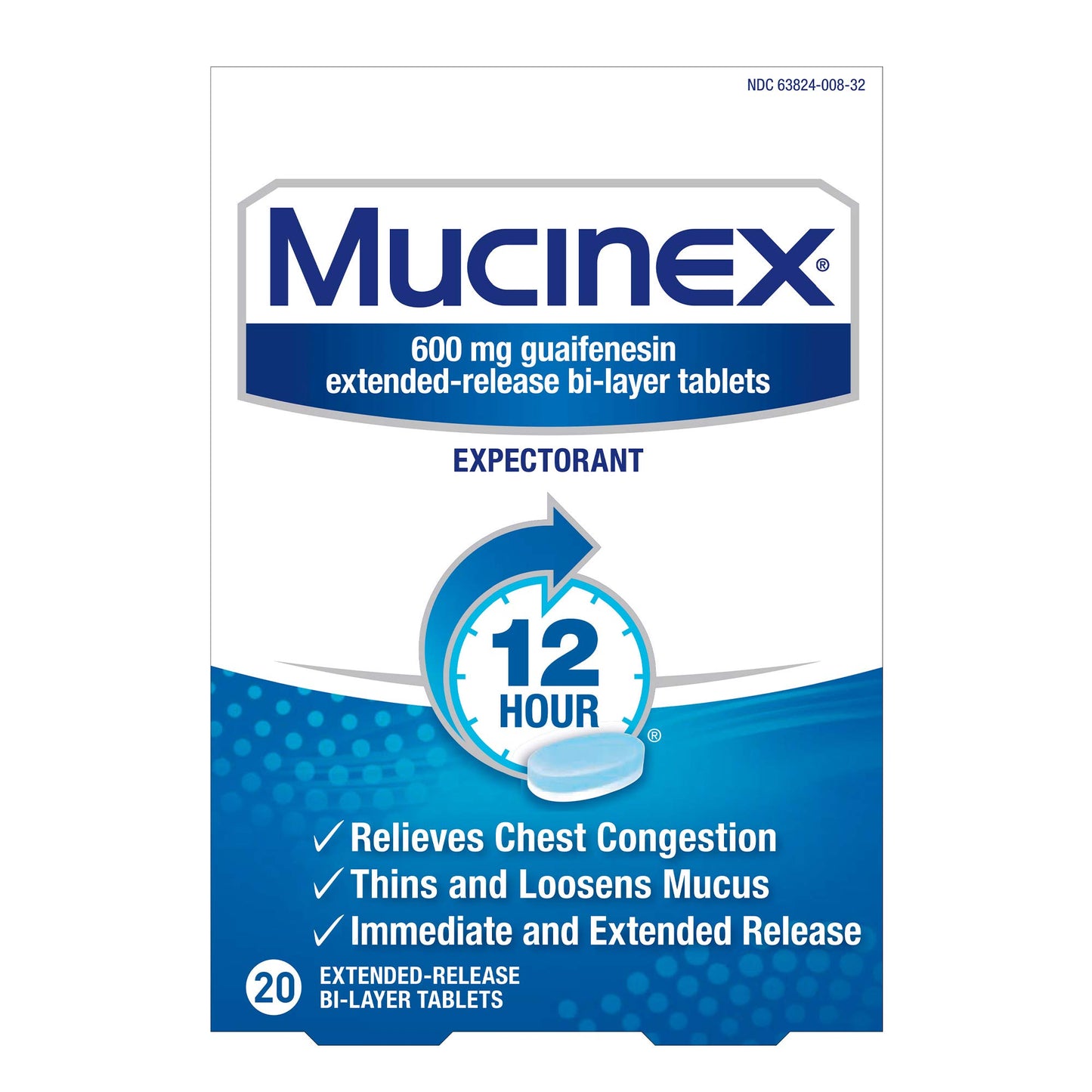 Mucinex 12-Hour Chest Congestion Expectorant Tablets, 20 Count (Pack of 10)