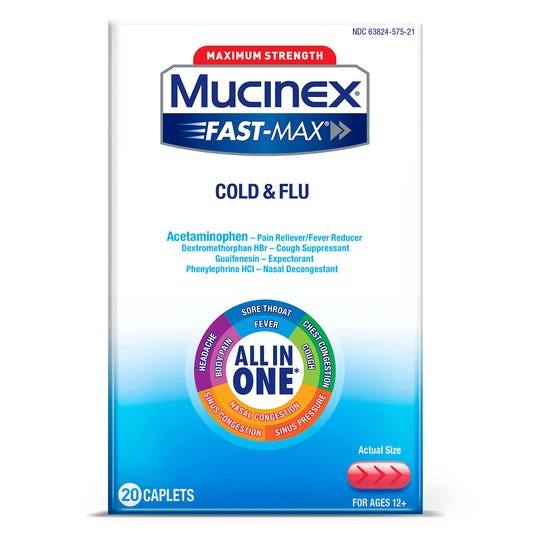 Mucinex Fast-Max Cold & Flu Maximum Strength 20 Caplets EXP. 9/2023