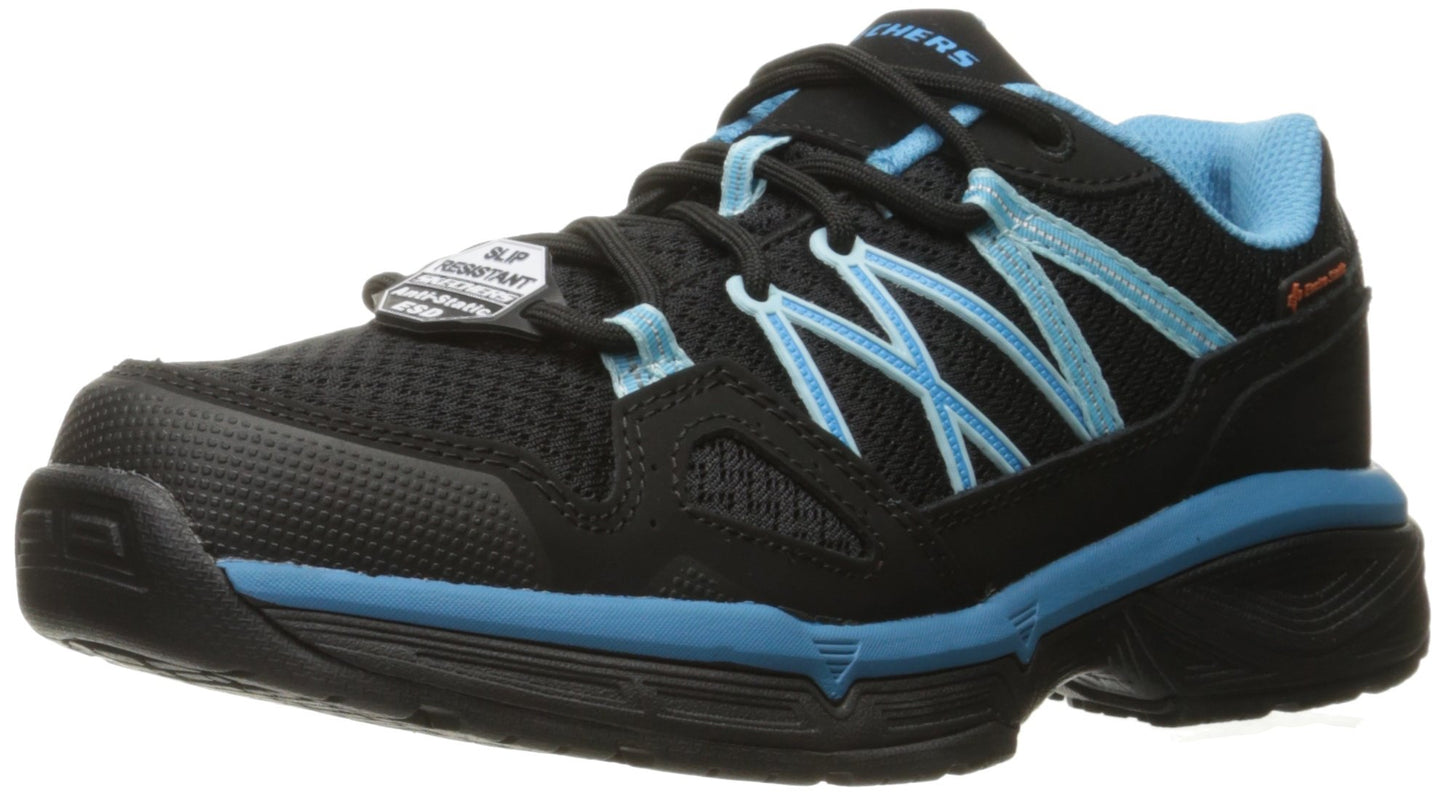 Skechers for Work Women's Conroe Abbenes Work Shoe,Black/Light Blue,6.5 M US