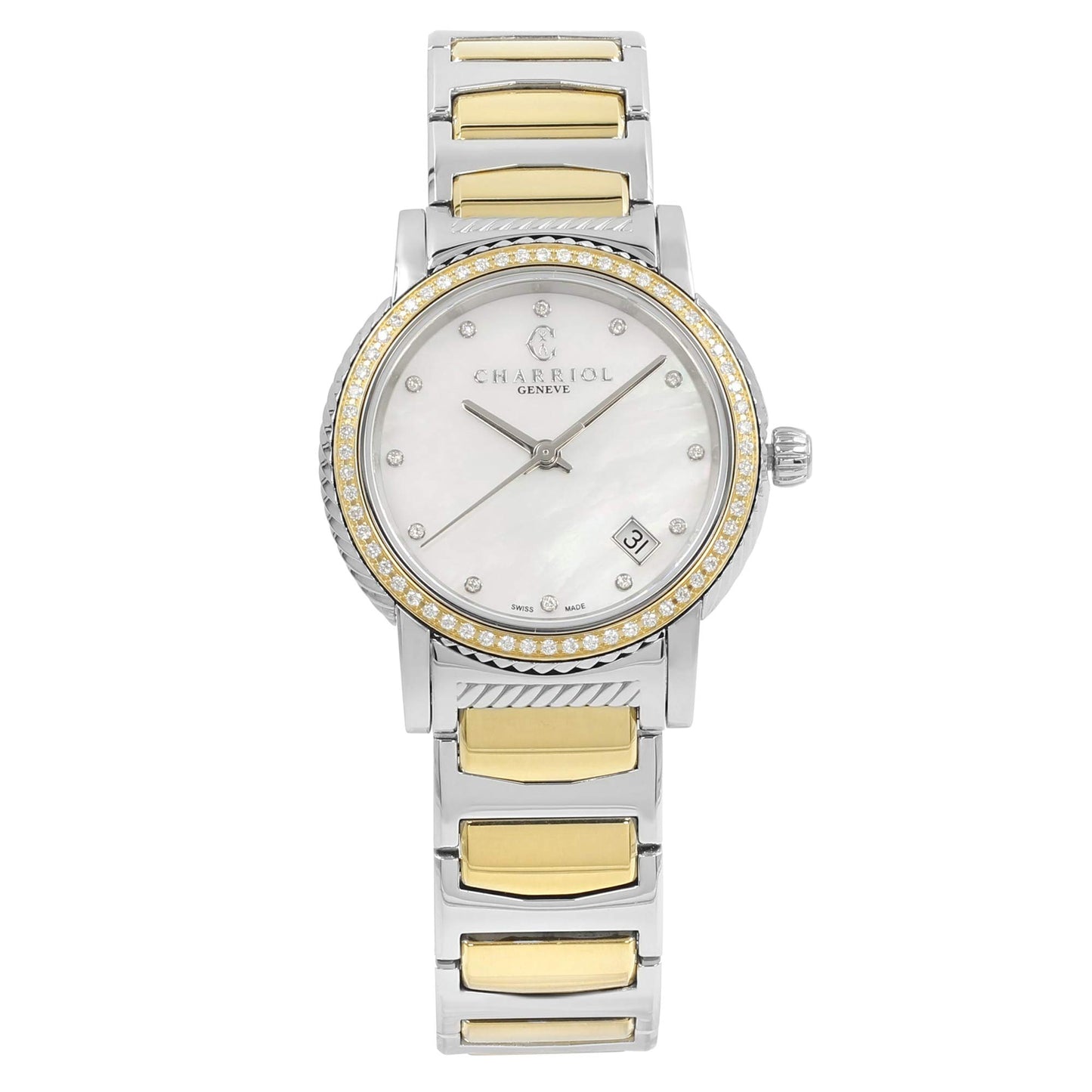 Charriol Parisii MOP 0.40cttw Two Tone Steel Quartz Ladies Watch P33SY2D.921.001