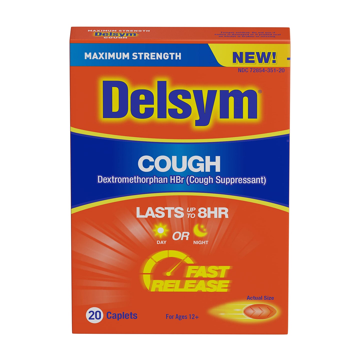 Delsym Fast Release Caplets, Lasts up to 8 Hour Day or Night, 20 Count 6/2023