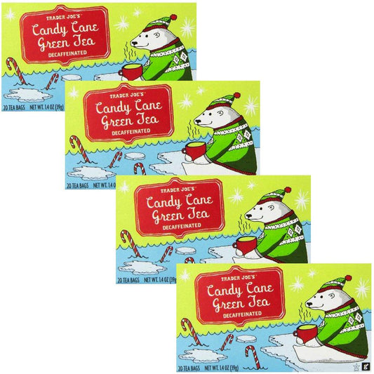 Trader Joe's Candy Cane Green Tea, Decaffeinated - 20 Tea Bags, 1.4oz - 4 PACK