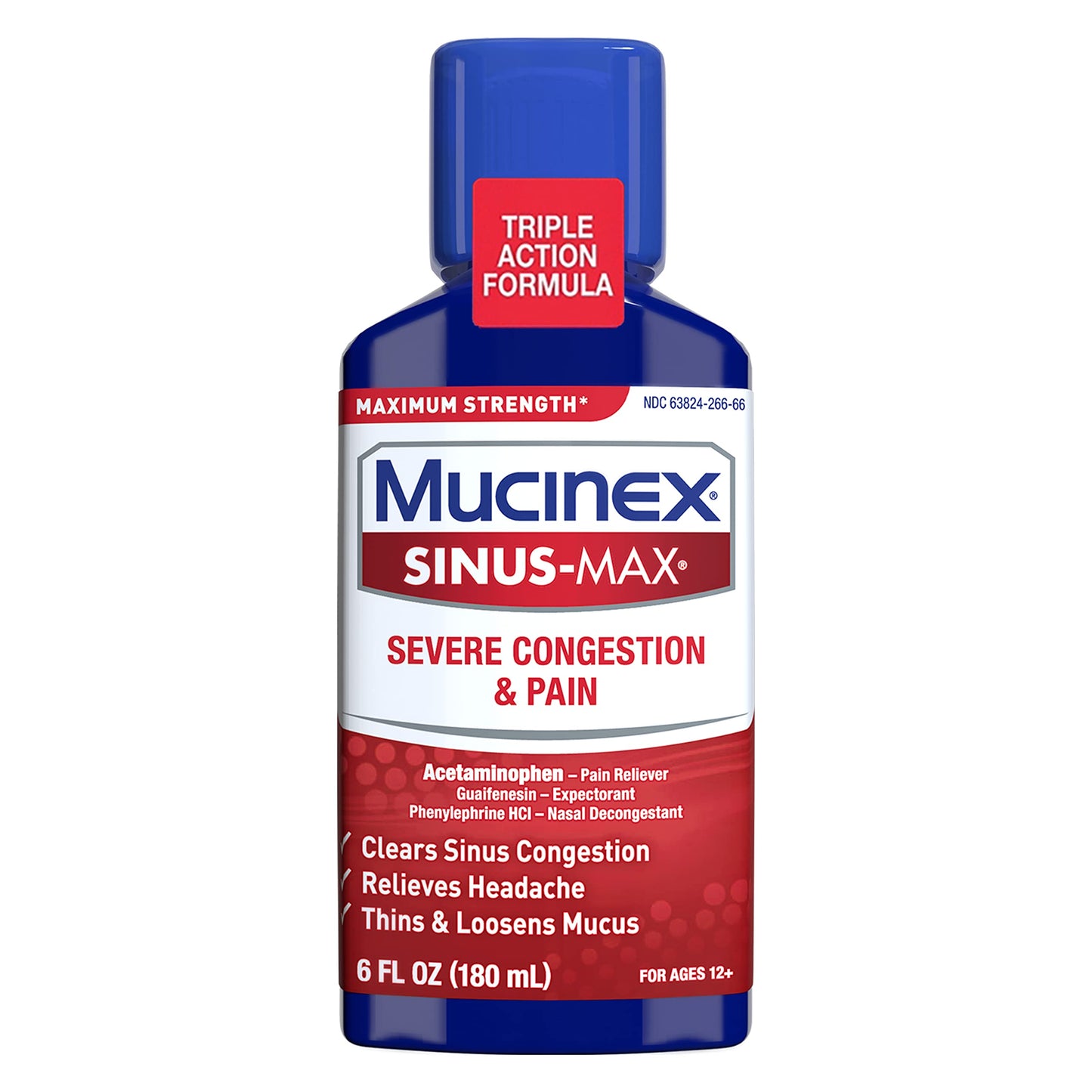 Mucinex Sinus-Max Adult Liquid Severe Congestion , 6 oz EXP 7/23 Damaged Label