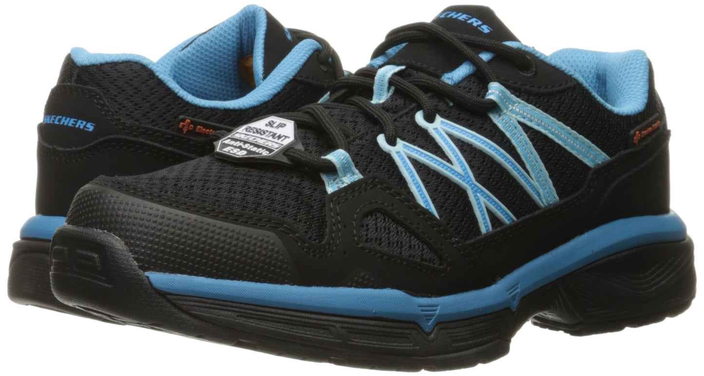 Skechers for Work Women's Conroe Abbenes Work Shoe,Black/Light Blue,6.5 M US