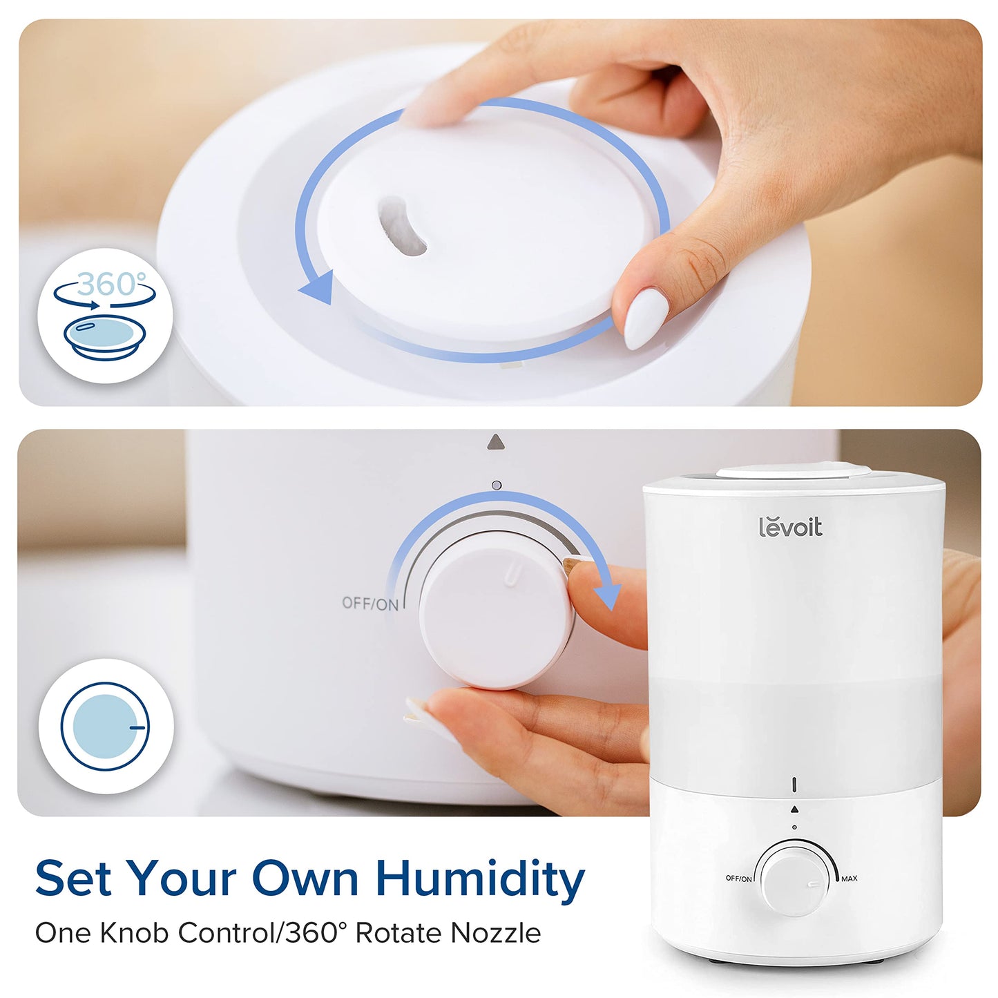 LEVOIT Humidifiers for Bedroom Large Room, 3L Cool Mist Top Fill Quiet Humidifie