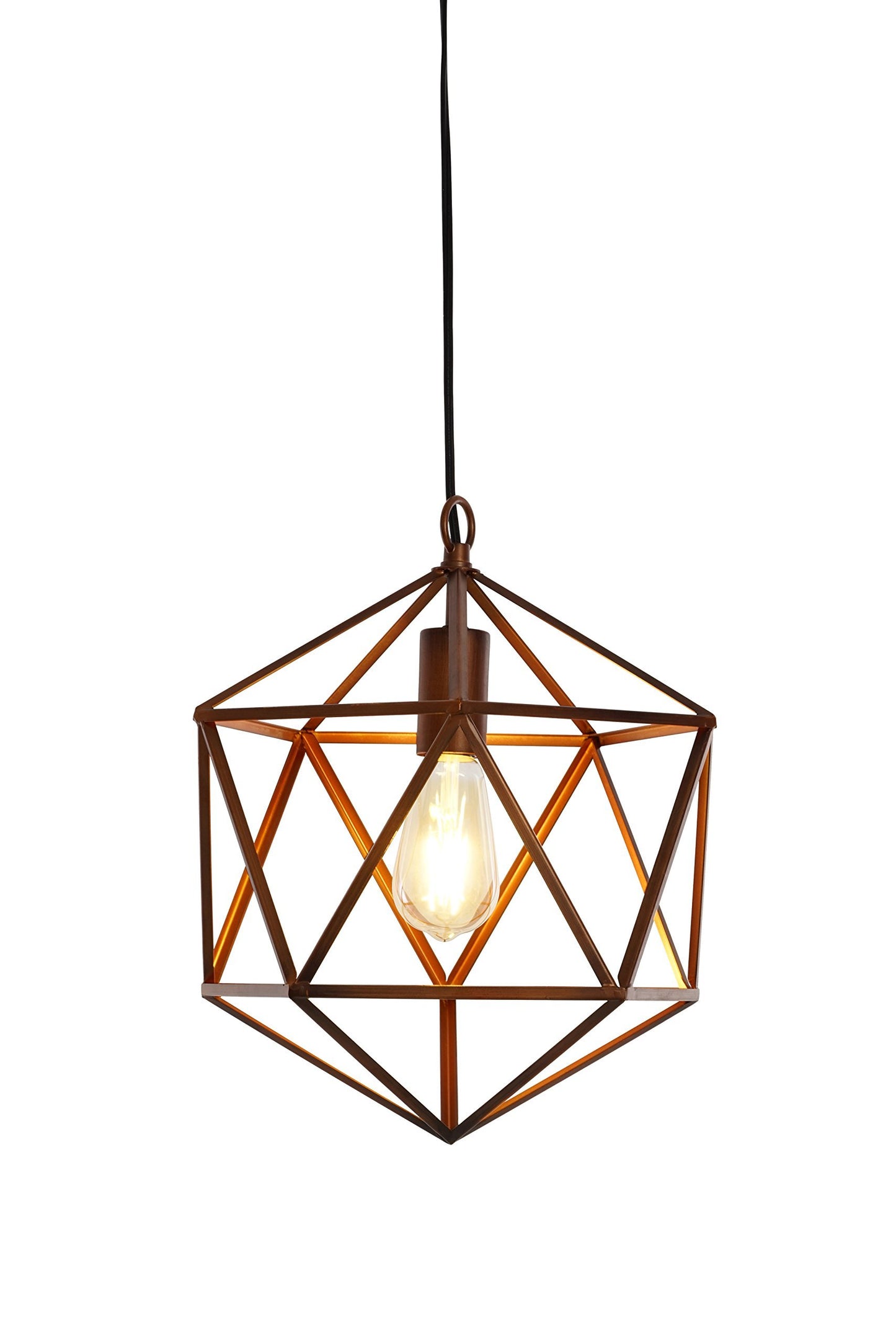 Catalina Lighting 20067-000 Industrial Modern Geometric Open Cage Metal Swag Mini Pendant Ceiling Light, 12" Brown