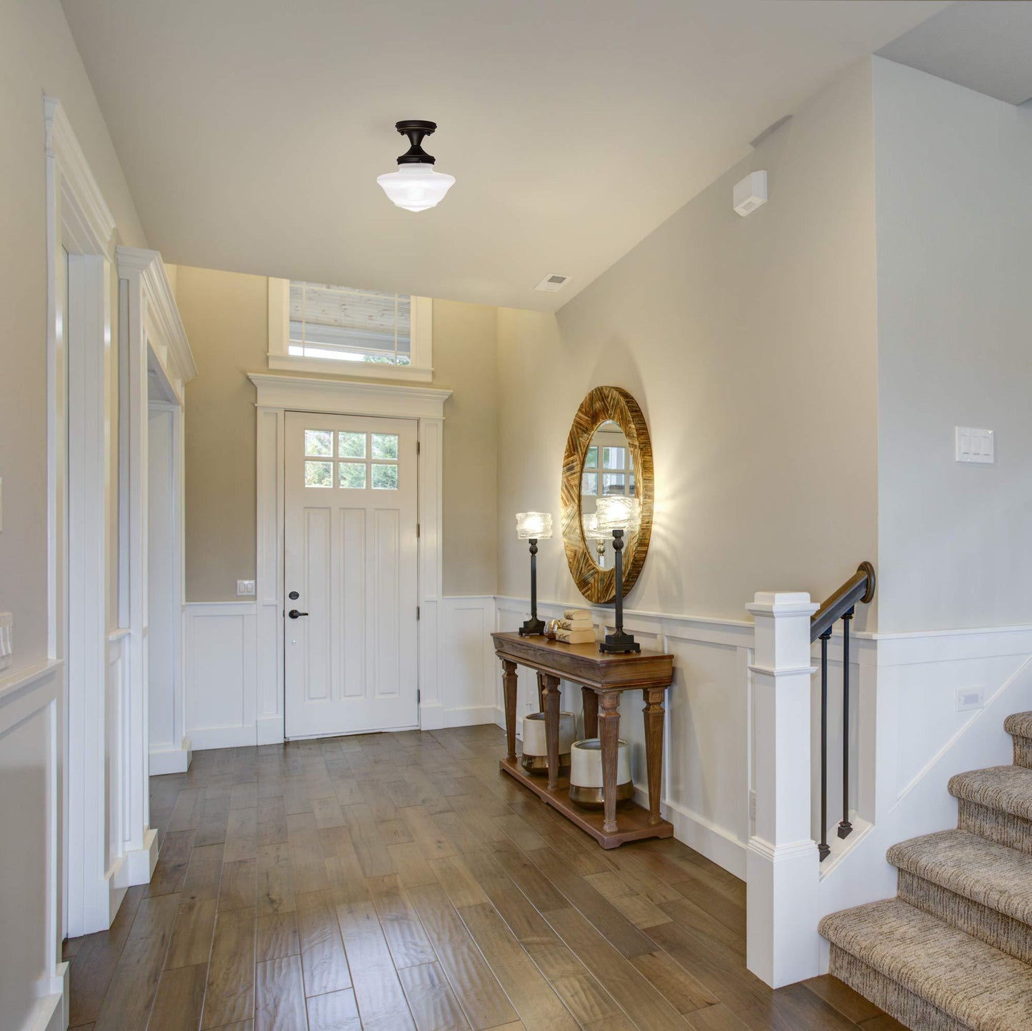 Design House 577502 Schoolhouse Semi-Flush Ceiling Light, Opal Glass, Oil Rubbed Bronze