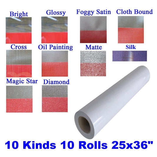 10rolls 10kind 3mil 25x36" Pvc Cold Laminating Vinyl Adhesive Gum Film Laminator