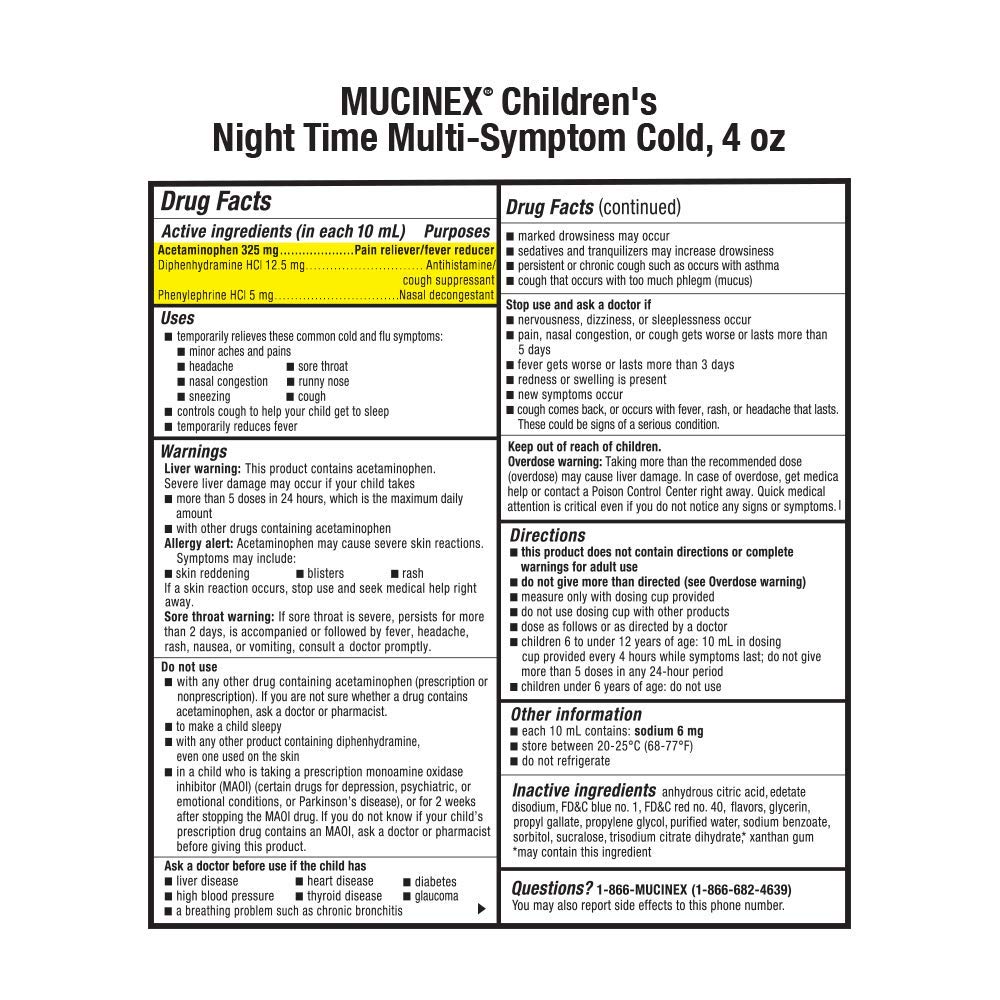 Mucinex Childrens Multi-Symptom Night Liquid Very Berry 4 oz Exp 9/23 NO BOX