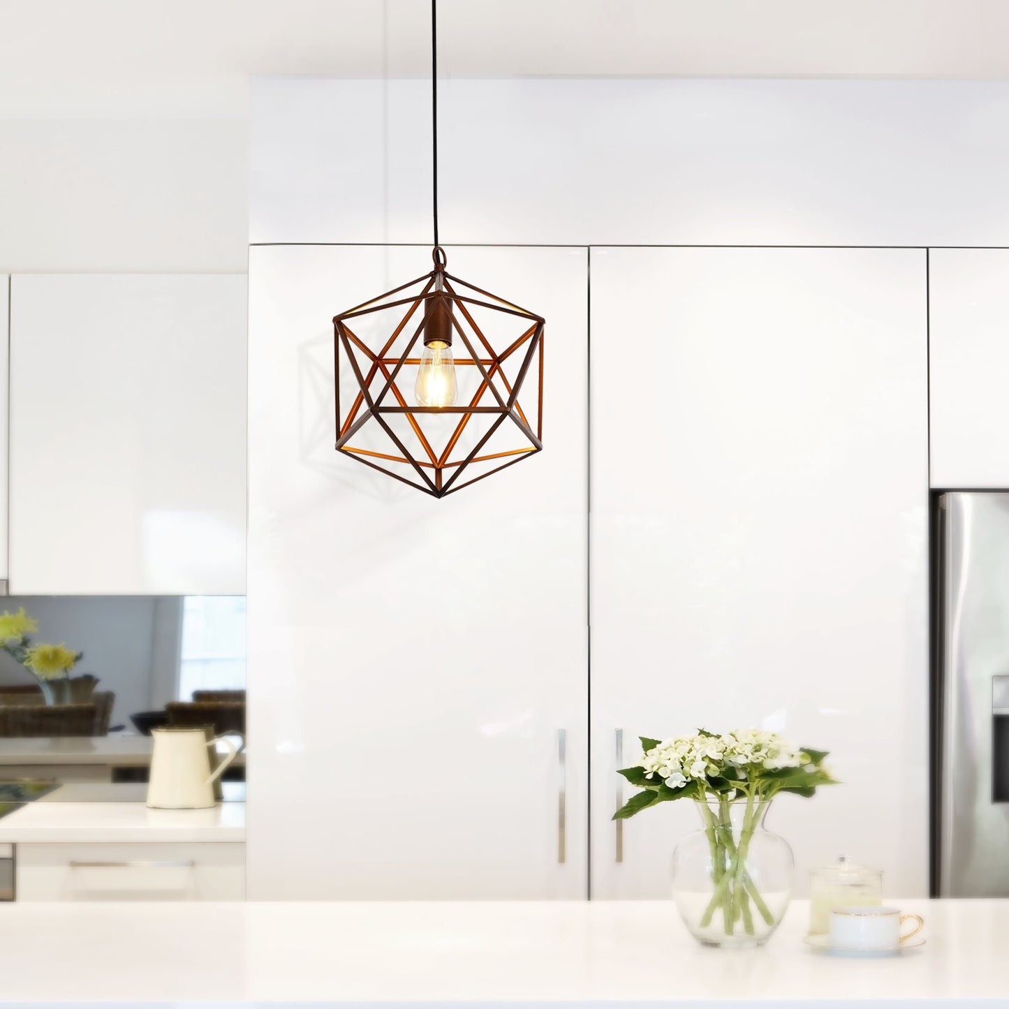 Catalina Lighting 20067-000 Industrial Modern Geometric Open Cage Metal Swag Mini Pendant Ceiling Light, 12" Brown