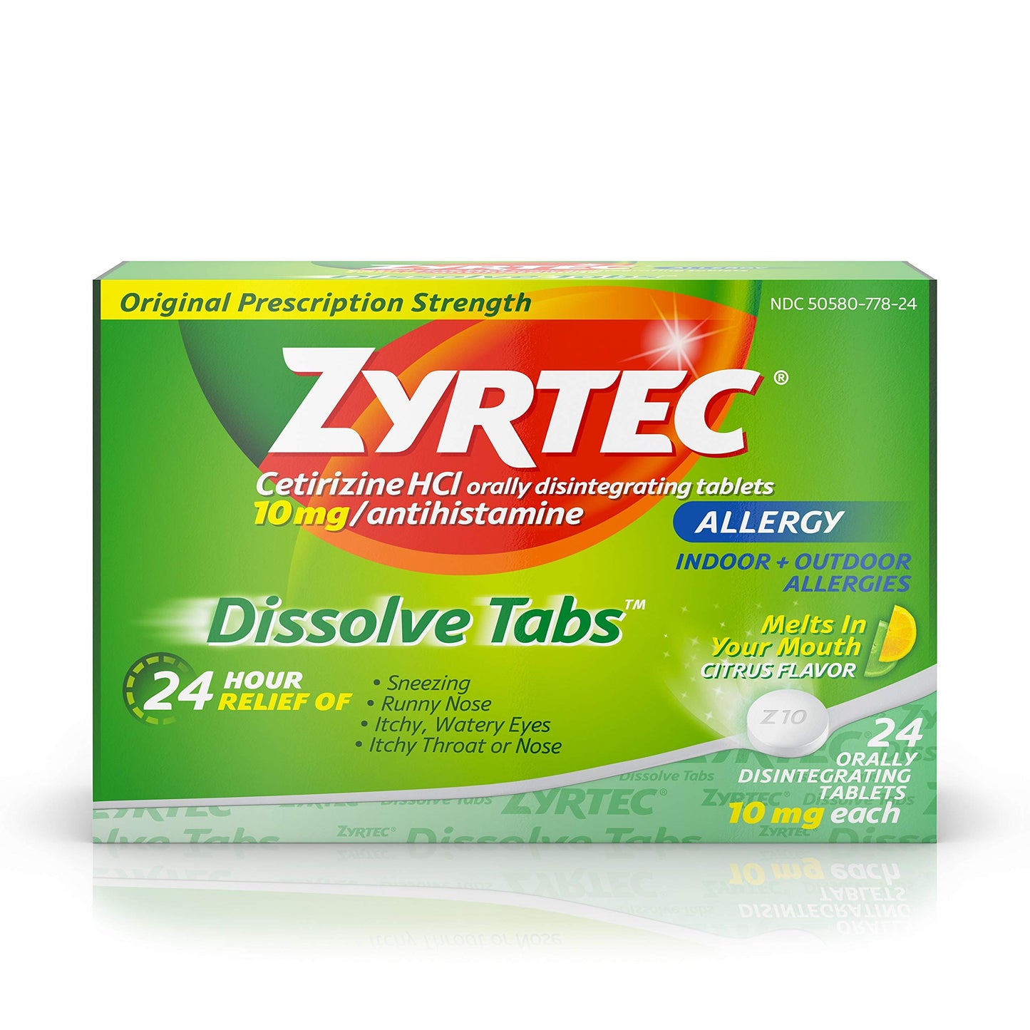 Zyrtec 24 Hour Allergy Dissolve Tablets with Cetirizine HCl Antihistamine, Cit..