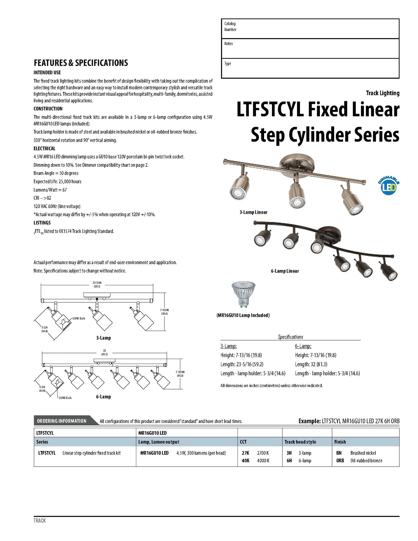 Lithonia Lighting LTFSTCYL MR16GU10 LED 27K 3H ORB M4 3 Fixed-Track Lighting Kit, Oil Rubbed Bronze