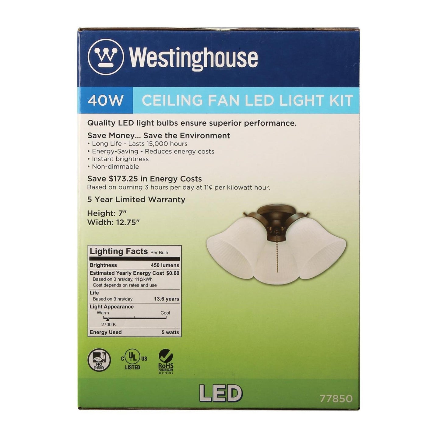 Westinghouse 3-Light LED Cluster Ceiling Fan Light Kit Oil Rubbed Bronze