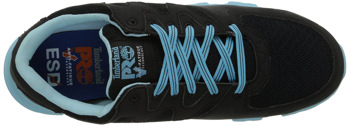 Timberland PRO Women's Powertrain Alloy Toe ESD W Industrial Shoe,Black/Blue Microfiber And Textile,9.5 W US