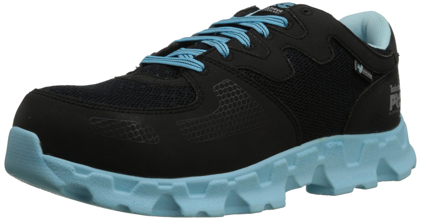 Timberland PRO Women's Powertrain Alloy Toe ESD W Industrial Shoe,Black/Blue Microfiber And Textile,9.5 W US