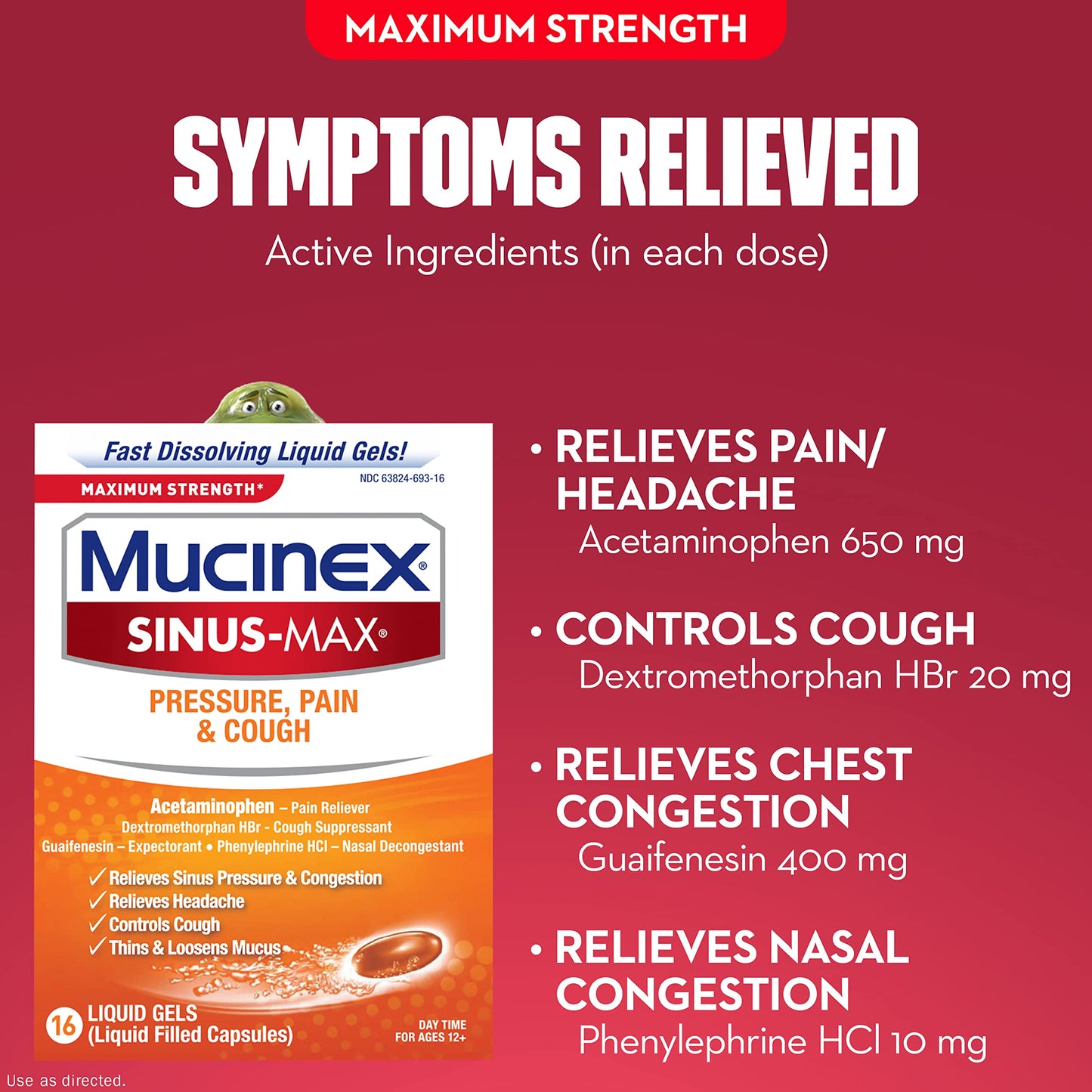 Mucinex Sinus-Max Max Strength Pressure, Pain & Cough Liquid Gels 16 EXP 5/2023