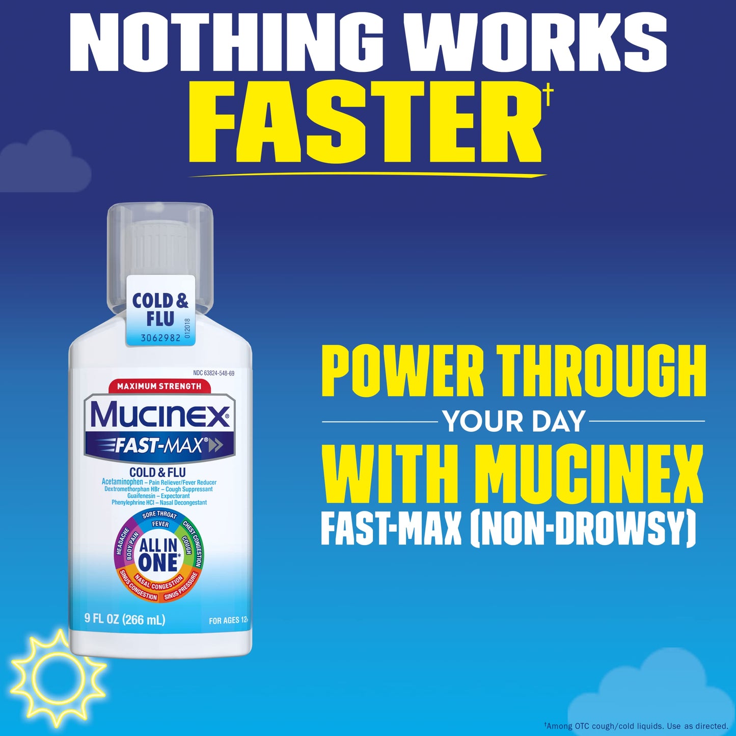 Mucinex Fast-Max MAXIMUM STRENGTH All-In-One Cold & Flu Liquid 9 OZ EXP 3/2023