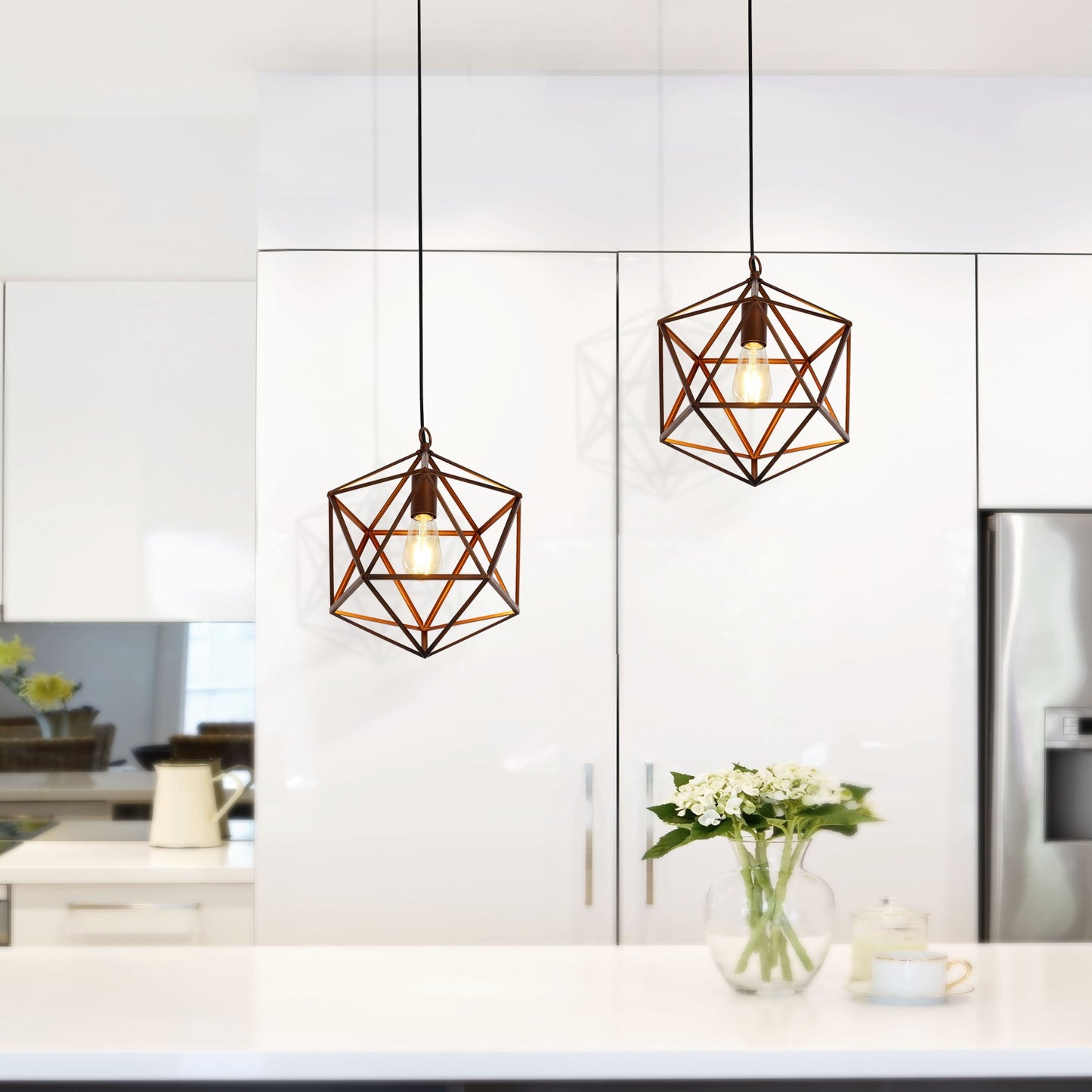 Catalina Lighting 20067-000 Industrial Modern Geometric Open Cage Metal Swag Mini Pendant Ceiling Light, 12" Brown