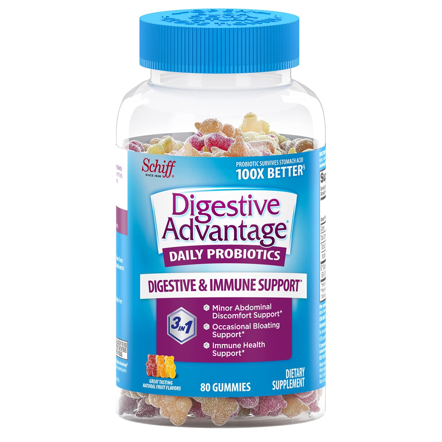 Schiff Digestive Advantage Fruit Flavors Blend Probiotic, 80 Gummies, EXP 6/2023