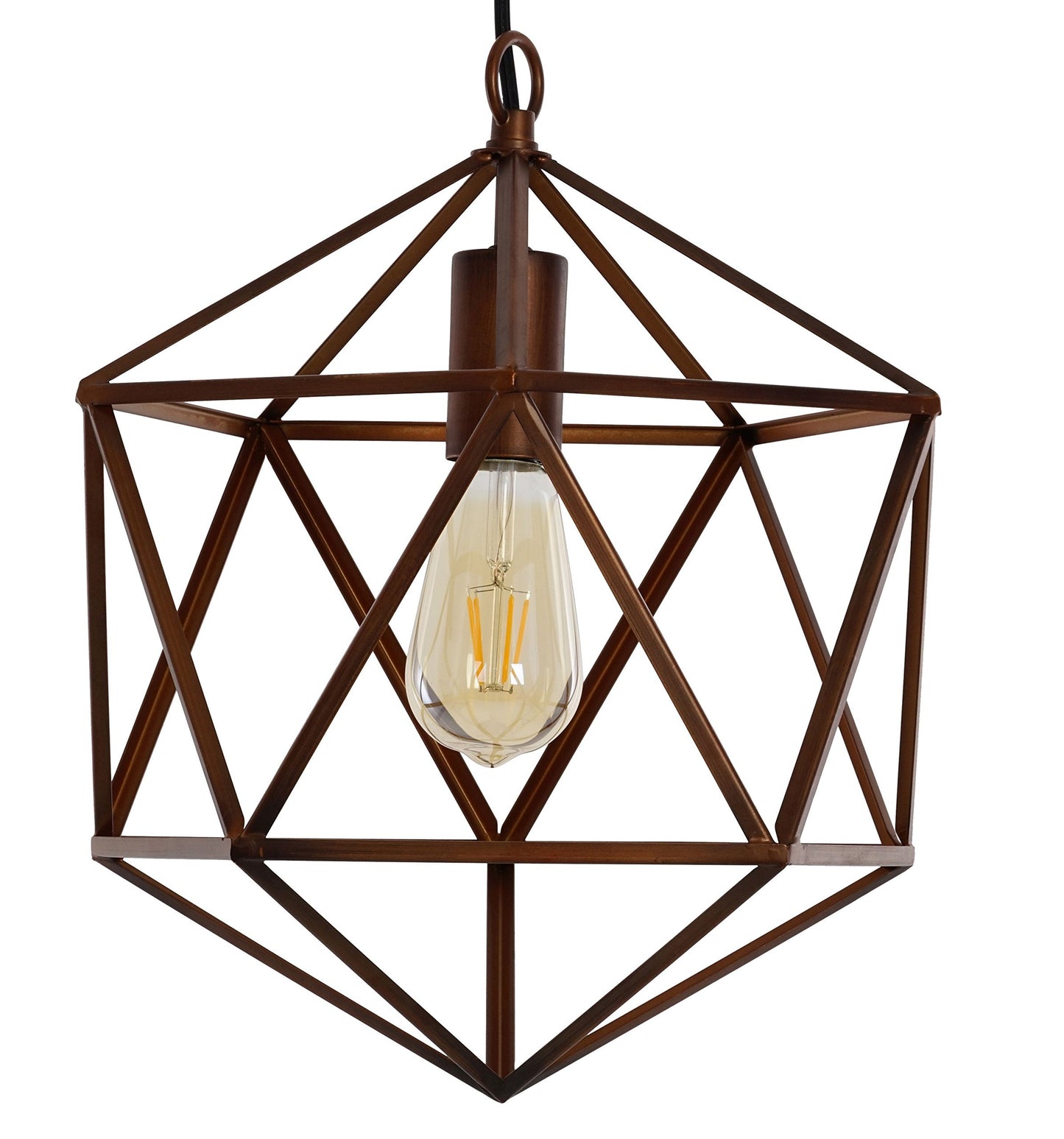 Catalina Lighting 20067-000 Industrial Modern Geometric Open Cage Metal Swag Mini Pendant Ceiling Light, 12" Brown