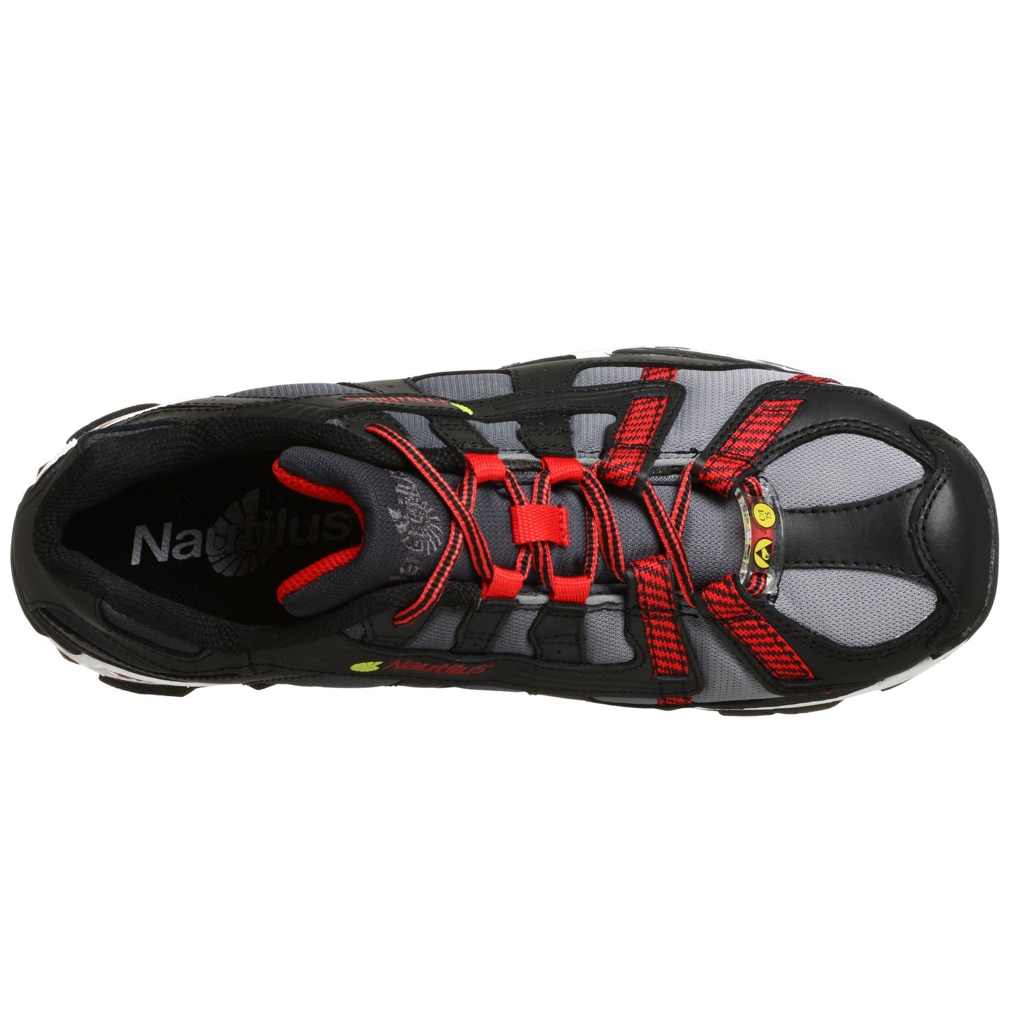 Nautilus 1317 ESD No Exposed Metal Safety Toe Athletic Shoe,Black/Silver/Red,8 W