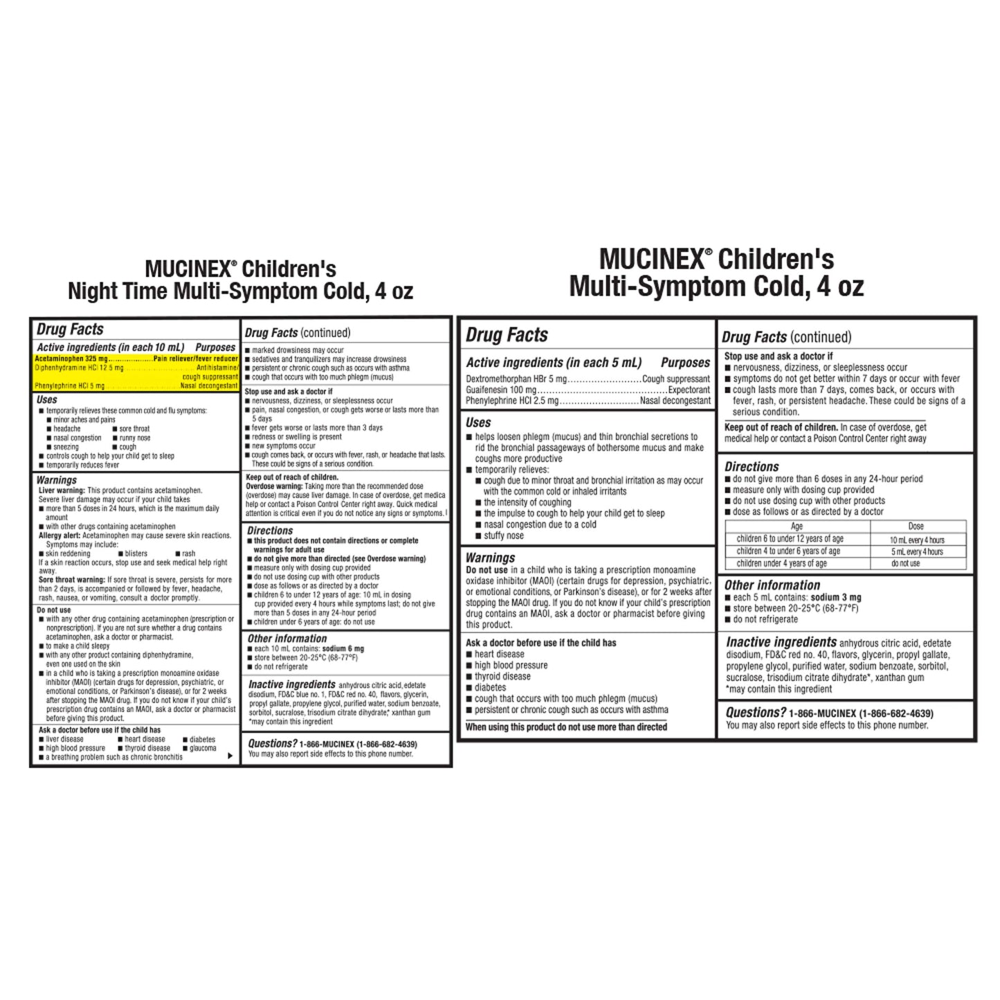 Cold & Cough, Mucinex Children's Multi-Symptom Day/Night Liquid, Very Berry, 4 Fl Oz (Pack of 2)