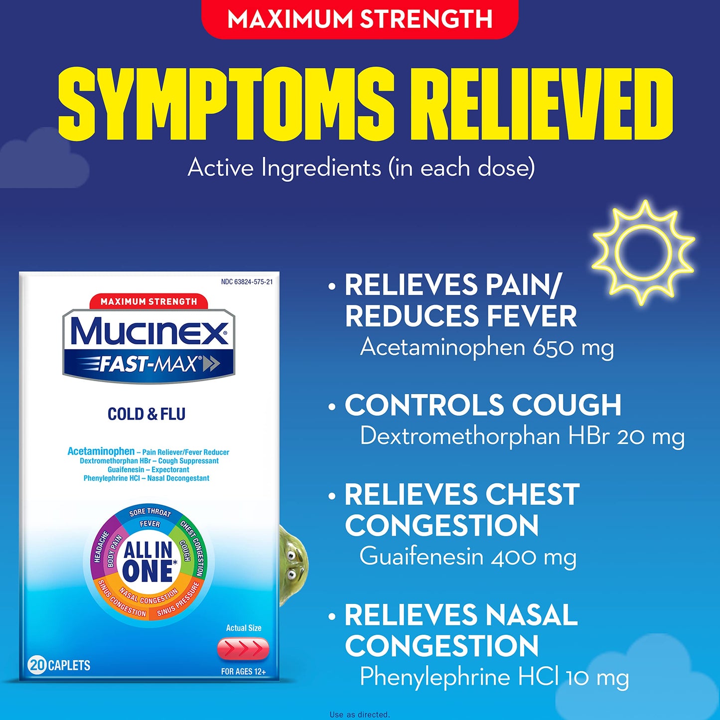 Mucinex Fast-Max Cold & Flu Maximum Strength 20 Caplets EXP. 9/2023