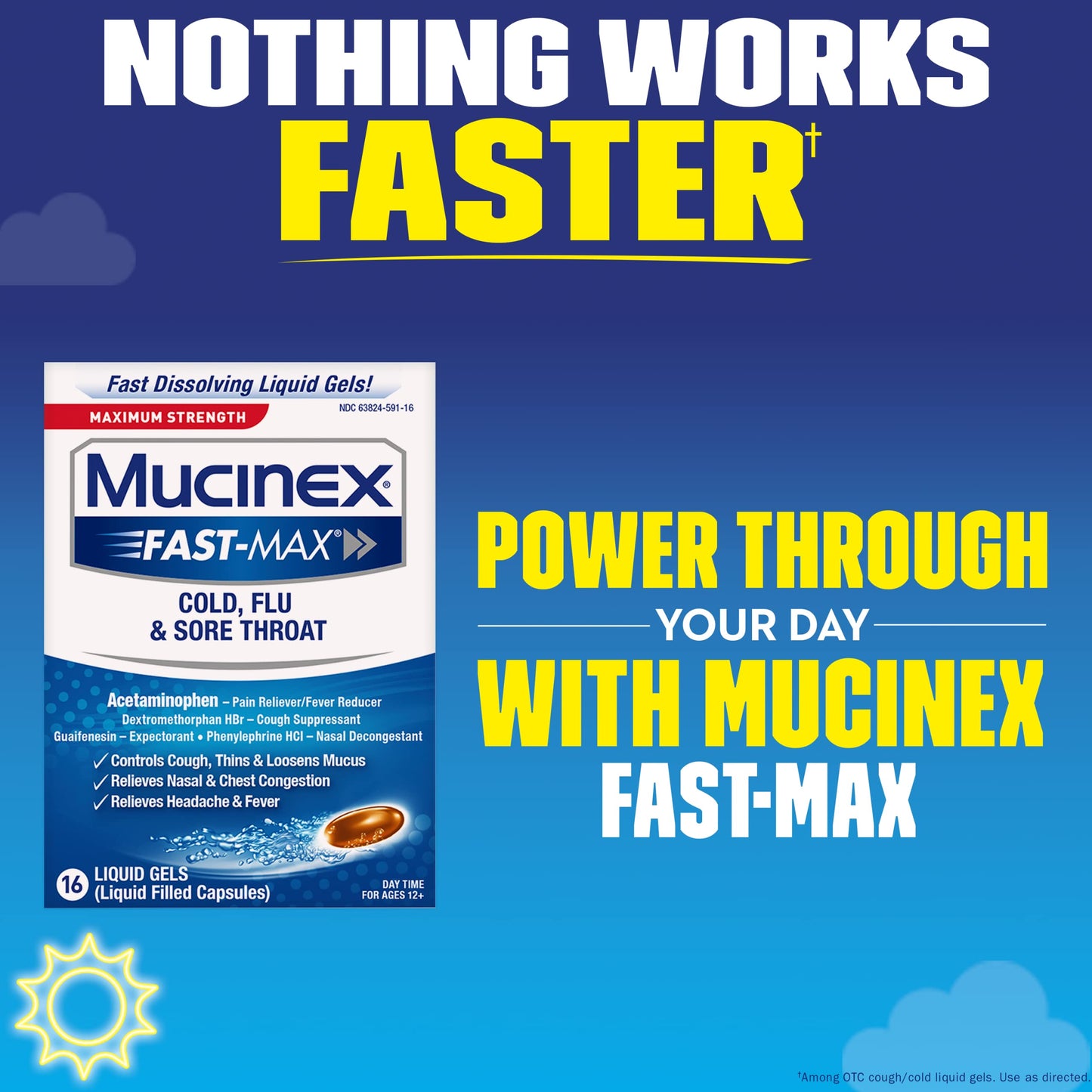 Mucinex Fast Max-Maximum Strength Cold Flu & Sore Throat-16 Liquid Gels NO BOX