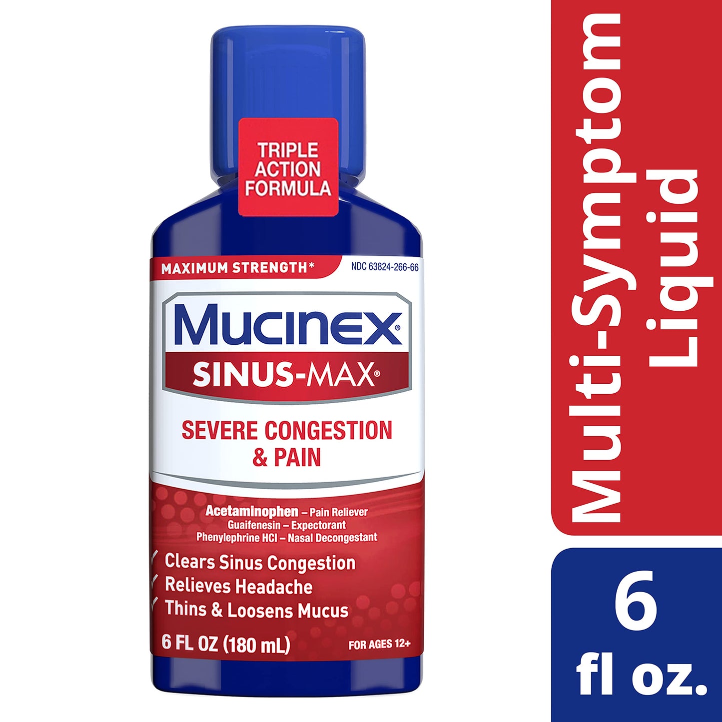 Mucinex Sinus-Max Adult Liquid Severe Congestion , 6 oz EXP 7/23 Damaged Label