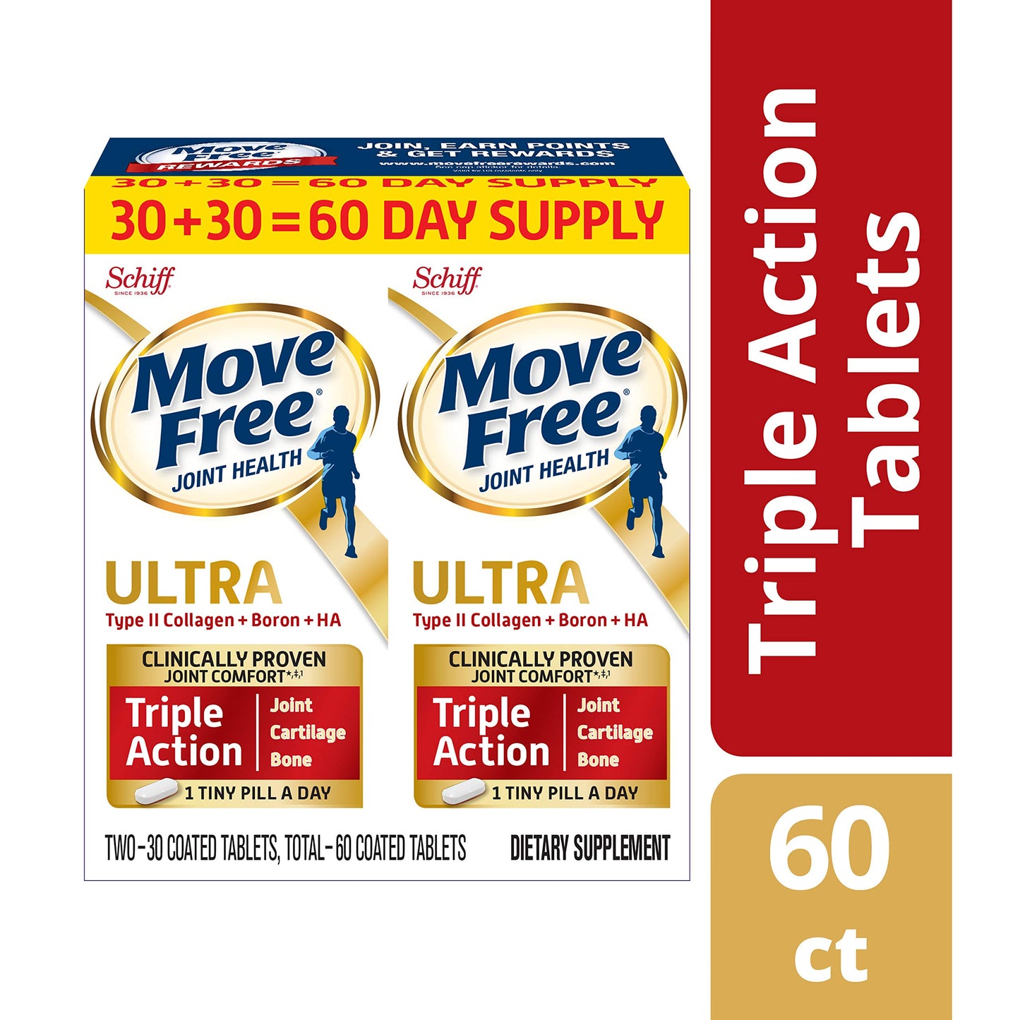 Move Free Ultra Triple Action, 60ct (2x30ct Twin Pack) - Joint Health Suppleme..