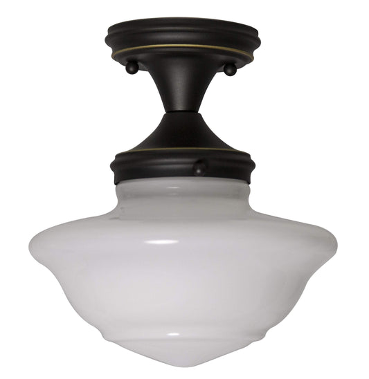 Design House 577502 Schoolhouse Semi-Flush Ceiling Light, Opal Glass, Oil Rubbed Bronze