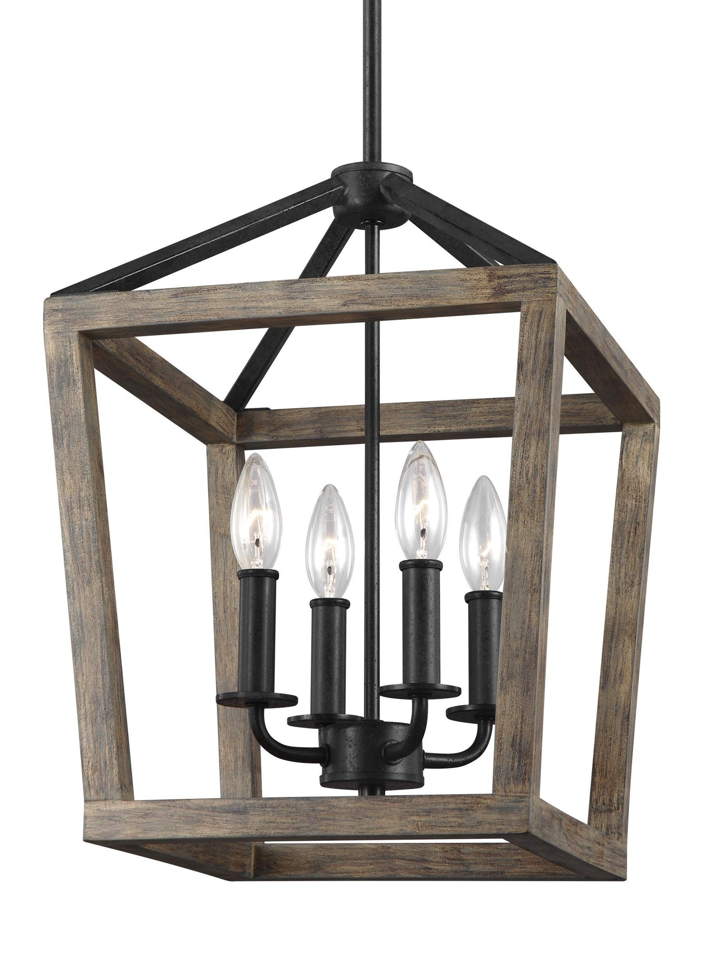 Feiss F3190/4WOW/AF Gannet Wood Lantern Pendant Lighting, Brown, 4-Light (12"W x 17"H) 240watts