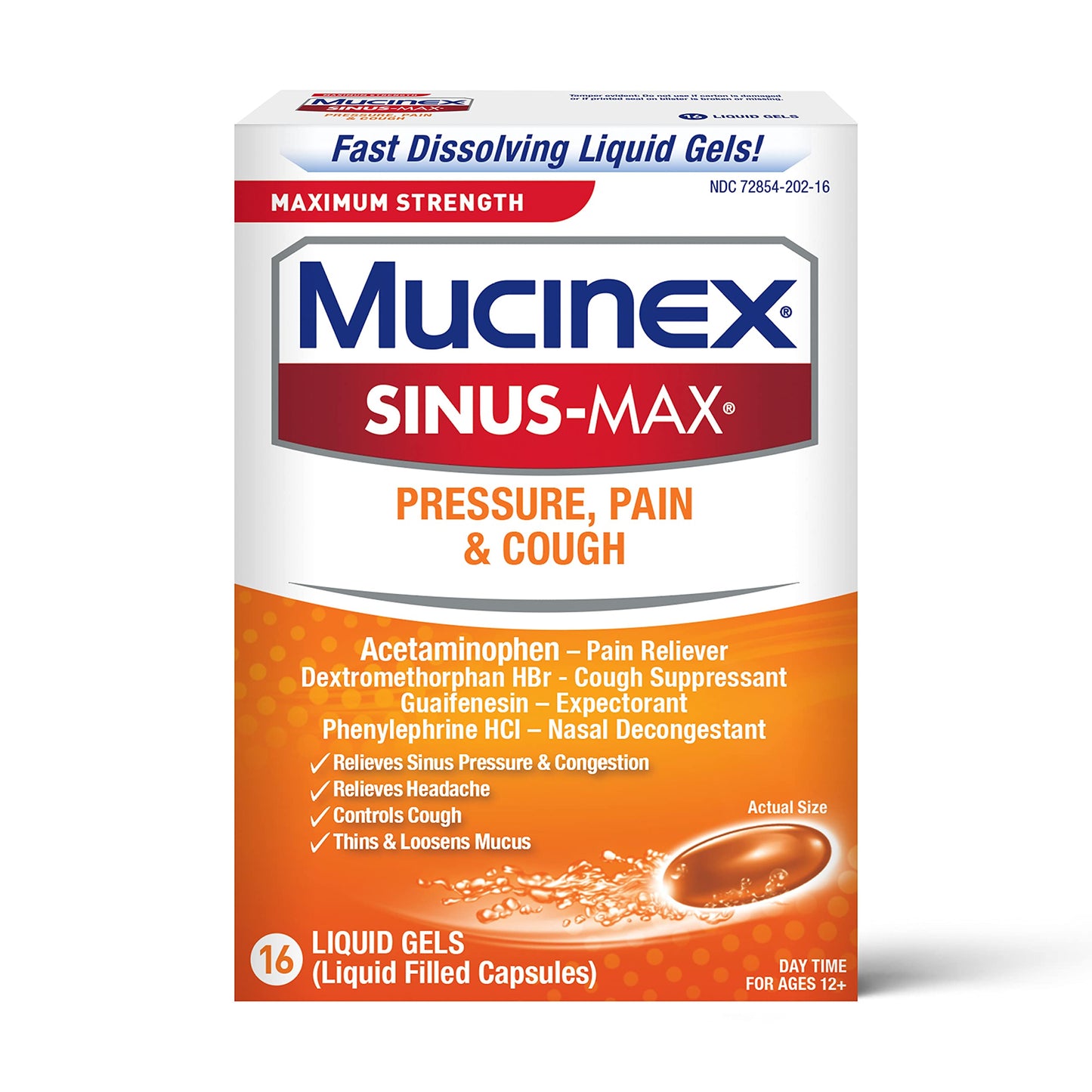 Mucinex Sinus-Max Max Strength Pressure, Pain & Cough Liquid Gels 16 EXP 5/2023