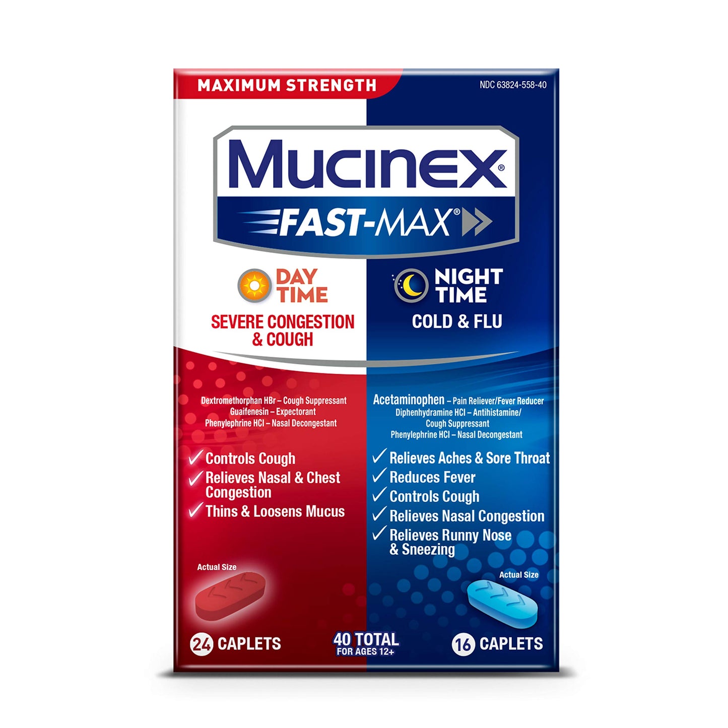 Mucinex Fast -Max Day & Night Cold, Cough, & Congestion Caplets For 12+(11/22)